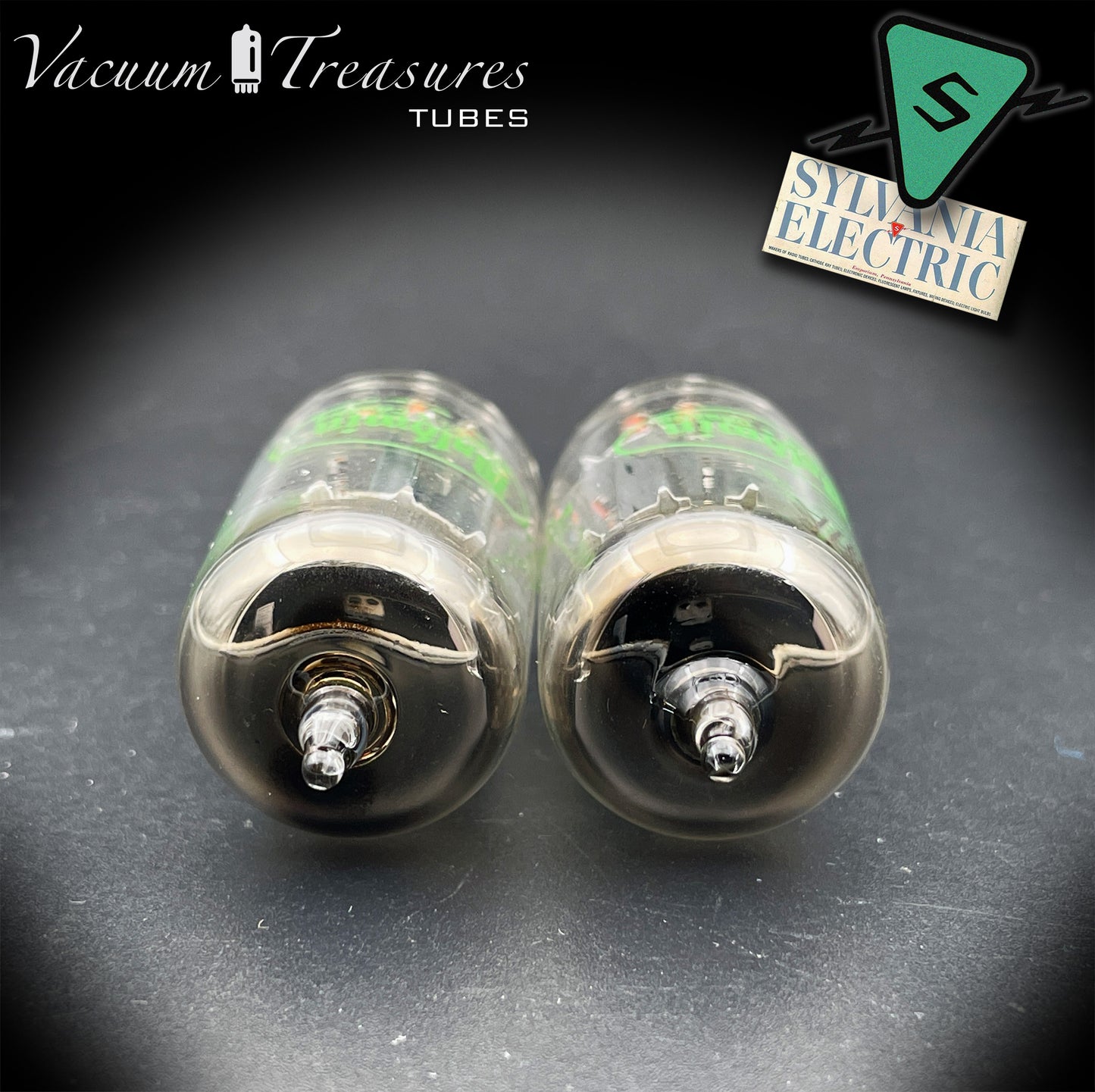 12AU7A / ECC82 NOS Baldwin by SYLVANIA Long Gray Plates Halo Getter Matched Pair Tubes Made in USA '60s