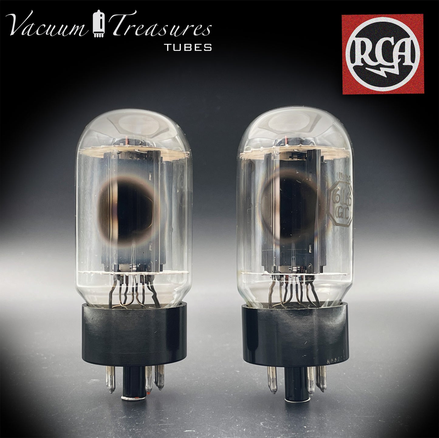 6L6GC RCA Black Plates Double Side D Getter – Matched Pair – Amplitrex Tested – Made in USA 1961