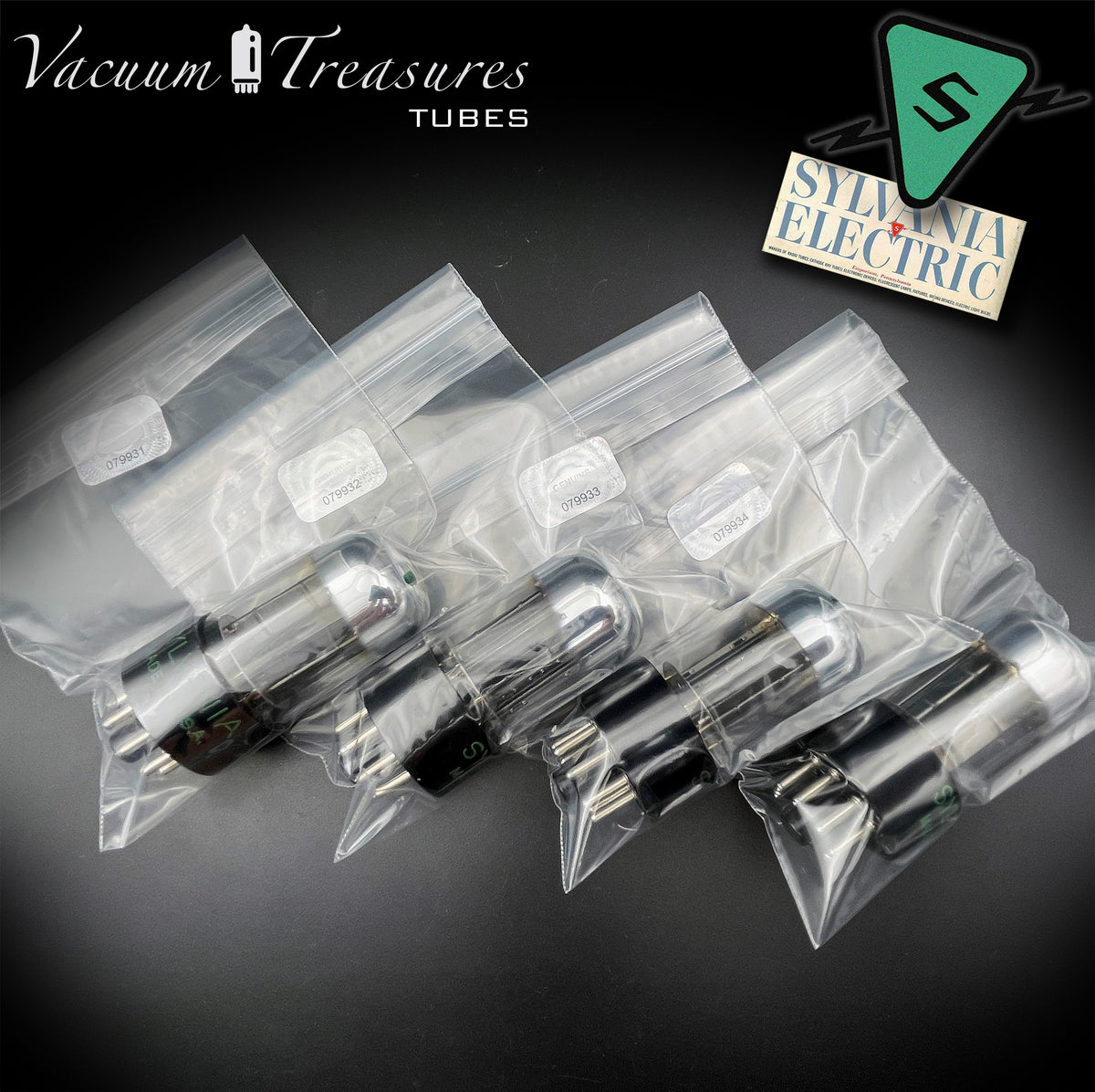 6SN7GTA NOS SYLVANIA Chrome Top Matched Quad - Same Production Code - Low Noise & Microphonics - AMPLITREX Tested