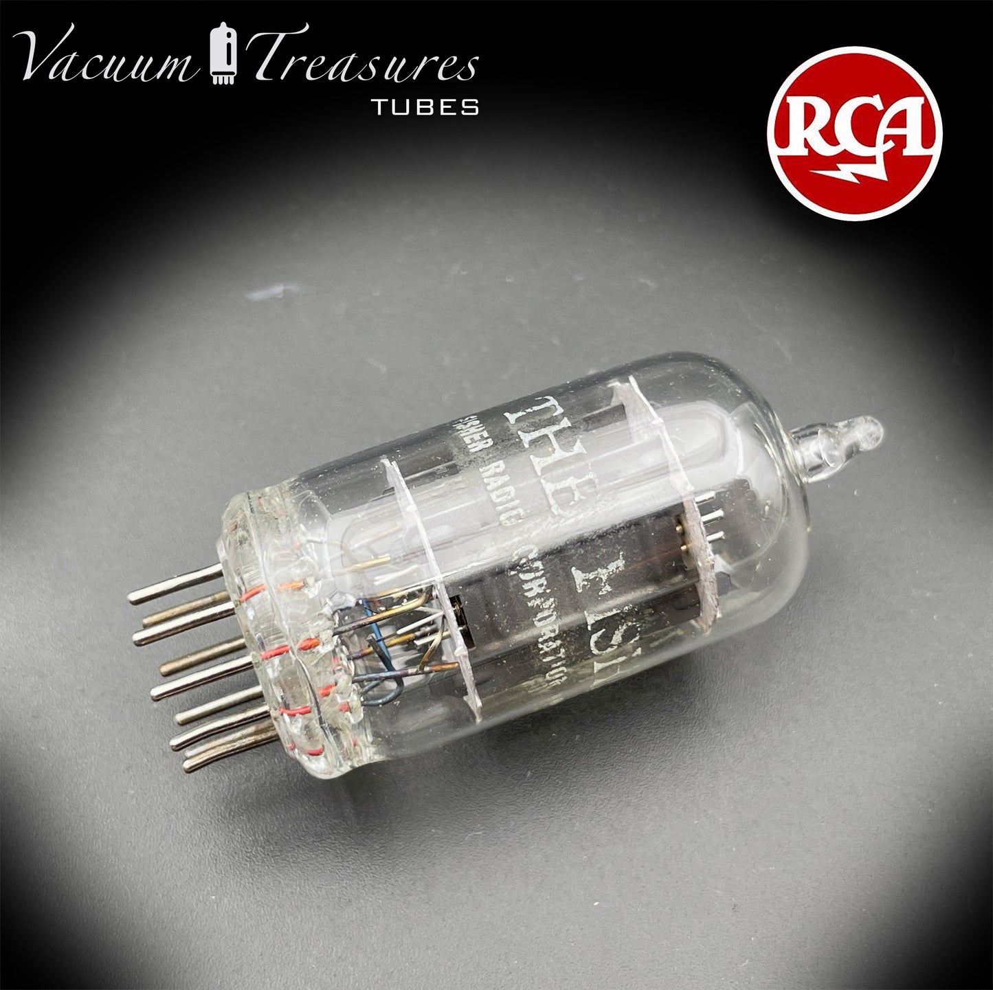 7025 12AX7 RCA Clear Top Long Gray Plates Side D Getter Tested Tube Made in USA '60s