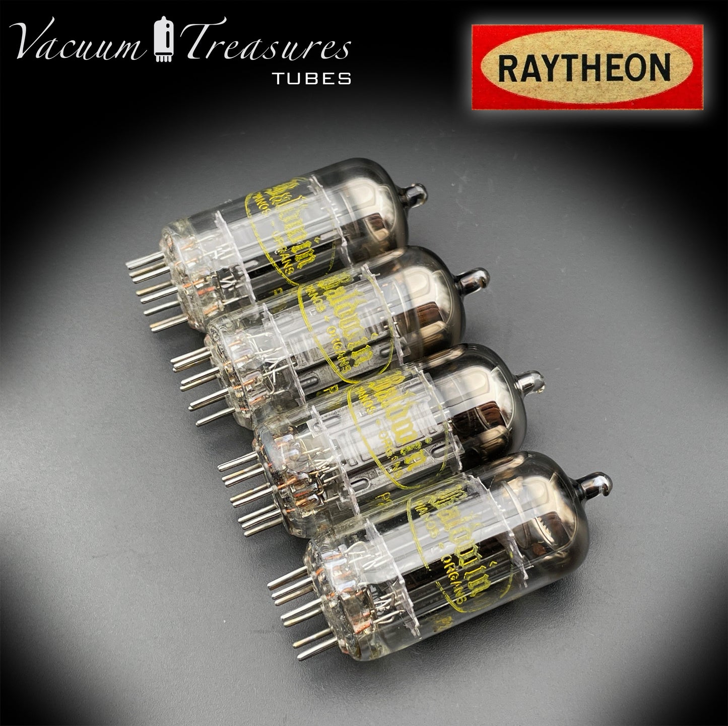 12AU7 ( ECC82 ) NOS RAYTHEON for Baldwin Long Black Plates Halo Getter Matched Tubes Made in USA '59