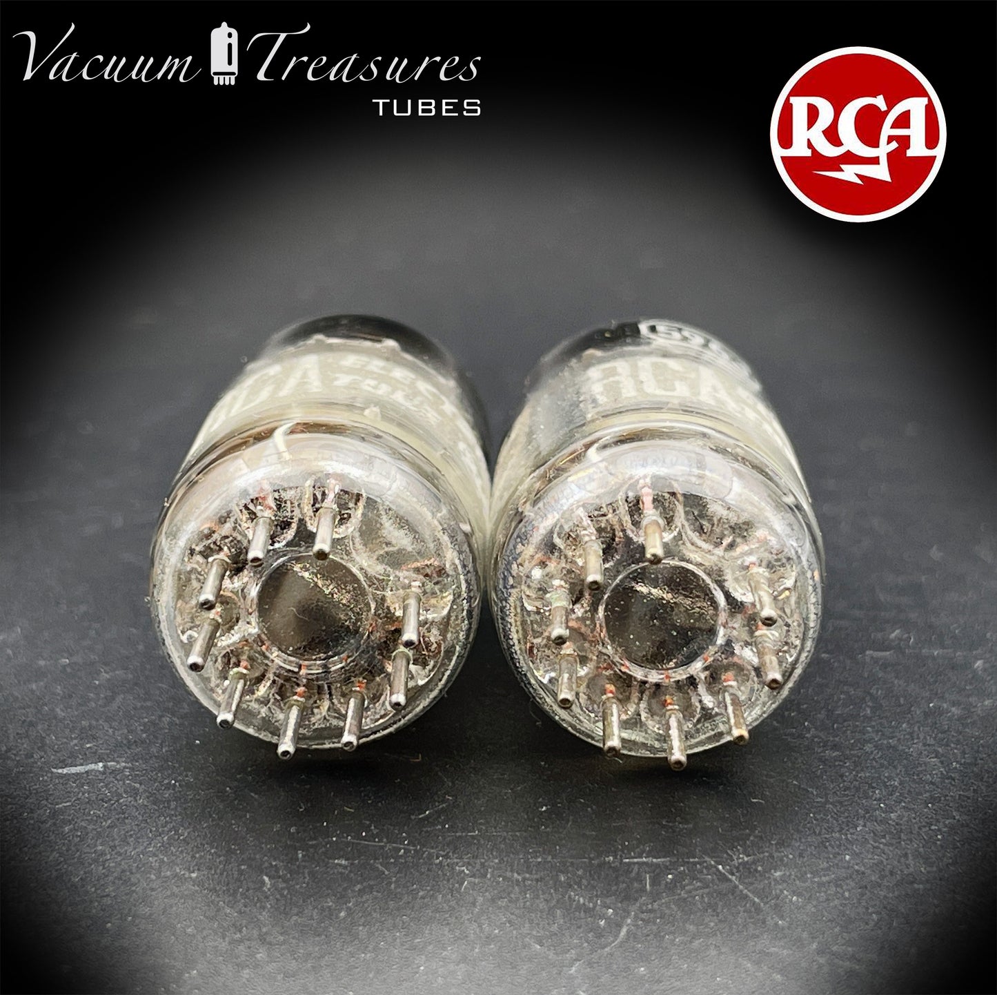 5963 ( 12AU7 ) RCA Matched Pair Long Black Plates Foil Getter AMPLITREX Tested