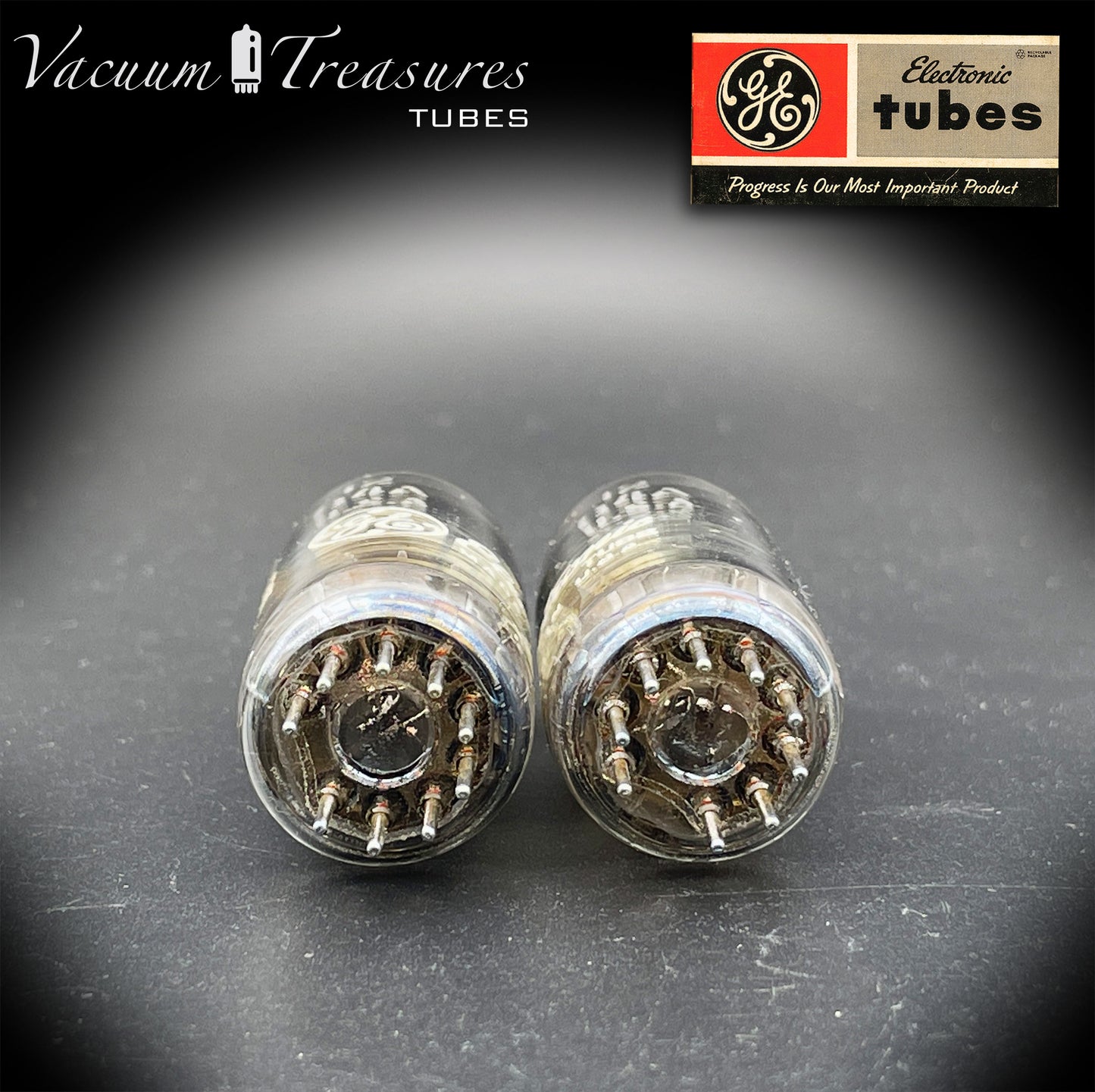 12B4A GE NOS Black Plates Halo Getter Low Noise &amp; Microphonic Matched Pair Tubes Made in USA