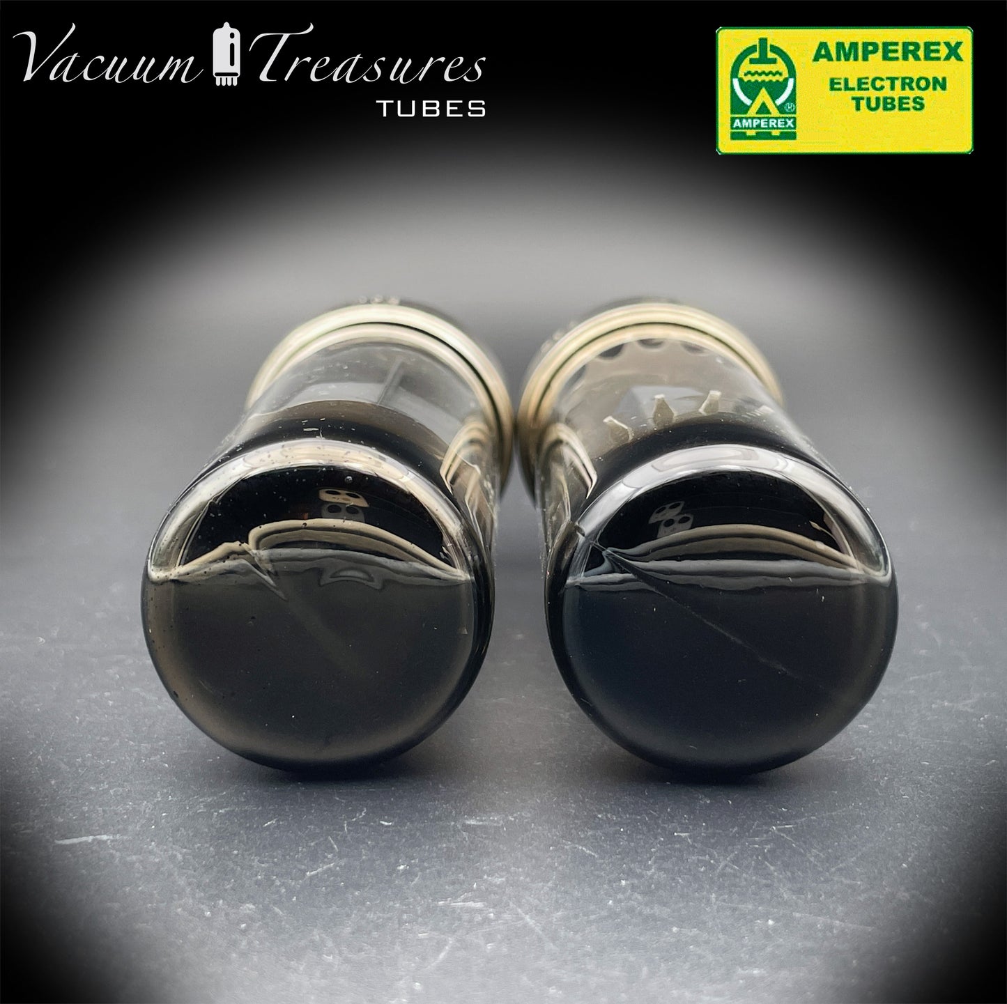 6CA7 EL34 AMPEREX by PHILIPS Eindhoven Metal Base ’55 One-Piece Disc Getter Matched Pair Amplitrex Tested Curves Included