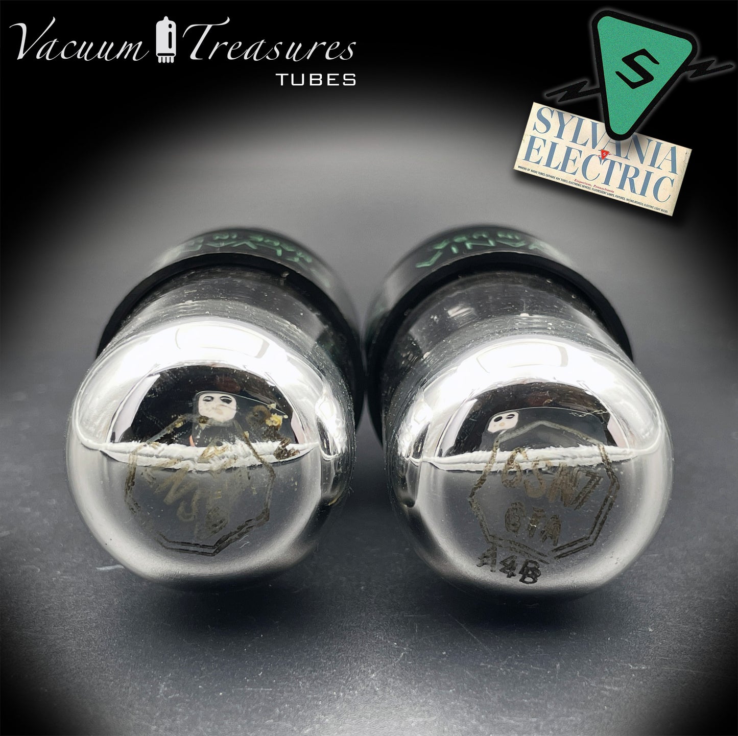 6SN7GTA NOS SYLVANIA CHROME TOP Matched Pair Same Code AMPLITREX Low Noise Tubes