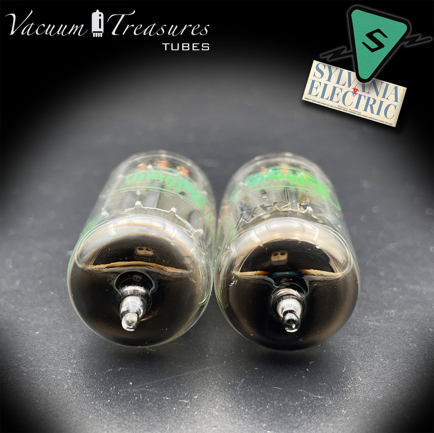 12AX7 ECC83 NOS Baldwin by SYLVANIA – Matched Pair – Long Gray Plates Halo Getter USA 1951