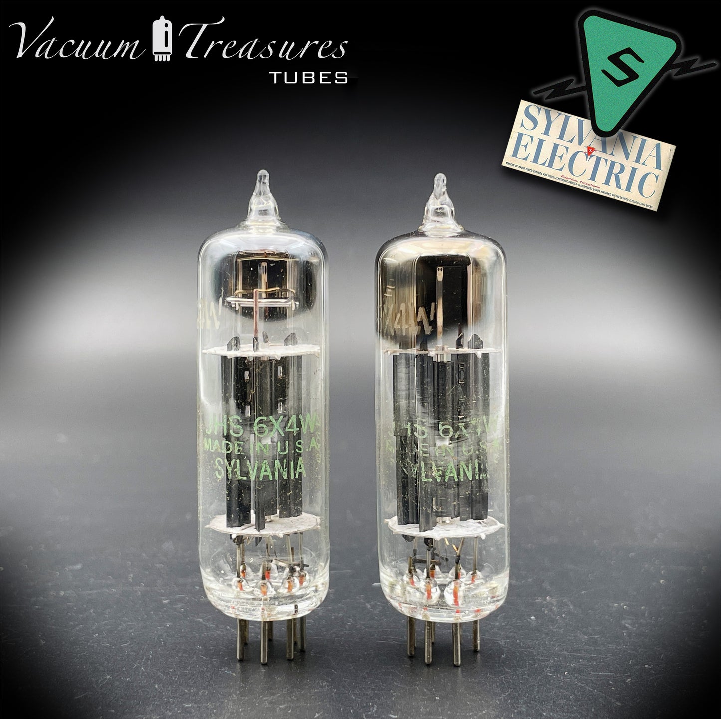 JHS 6X4W EZ90 NOS NIB SYLVANIA Matched Pair Black Plates Square Getter Made in USA '54