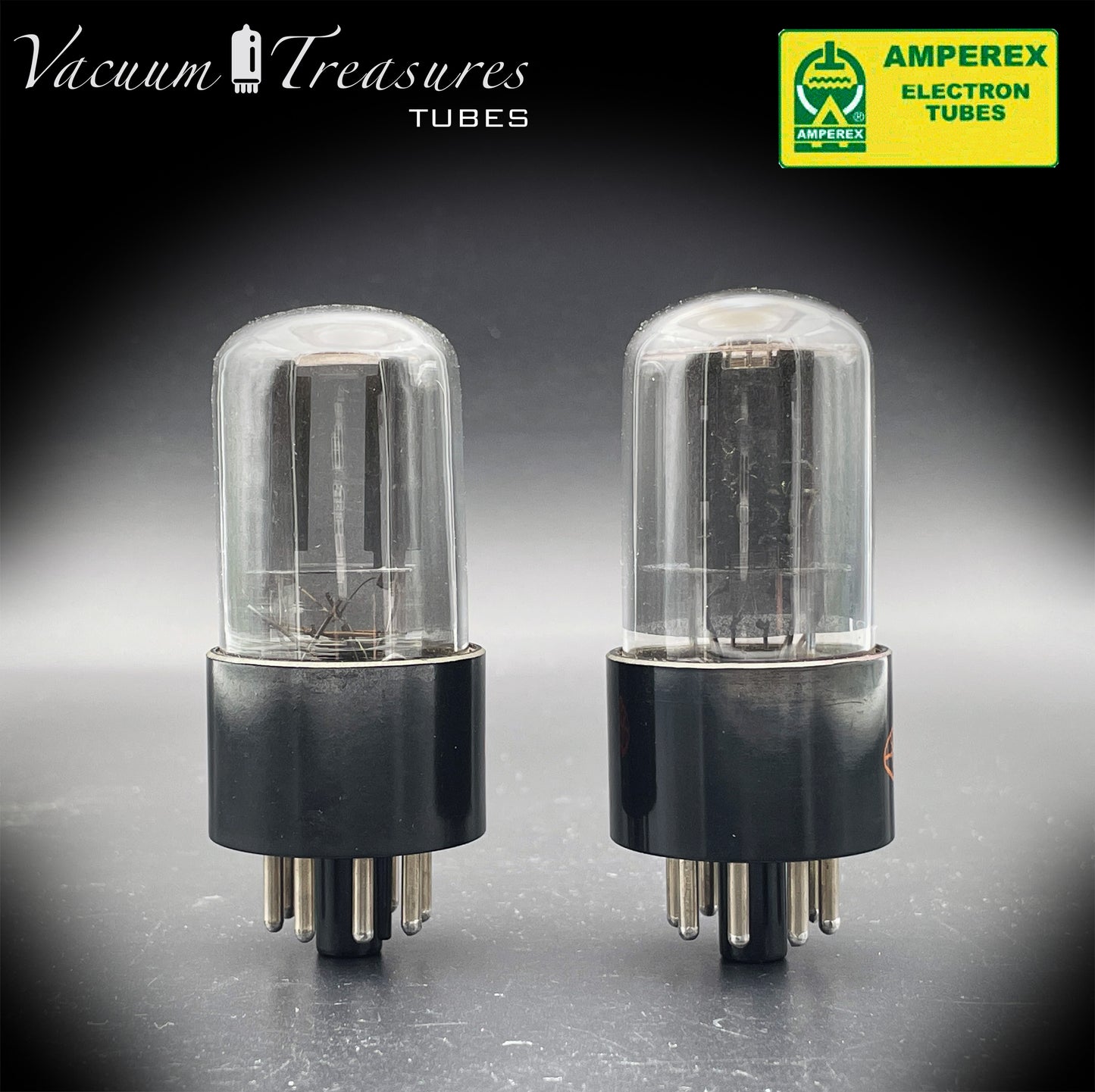 6SL7GT AMPEREX GLOBE AMPLITREX Tested Pair Black Plates Square Getter Tubes USA 60s