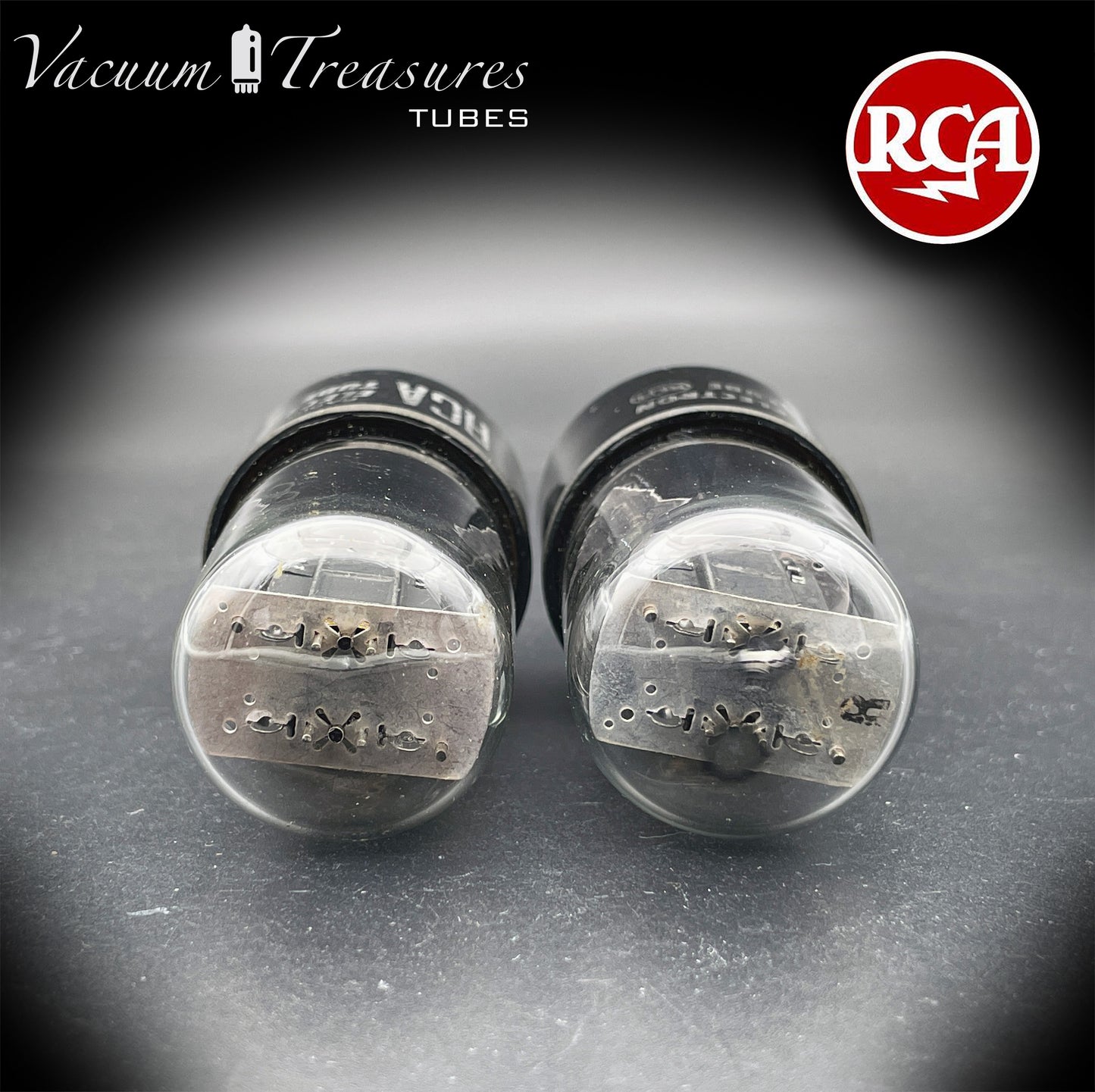 6SN7 GTB RCA Silver Logo AMPLITREX Tested Pair Same data Codes Black Plates D Getter Low Noise & Mic Tubes