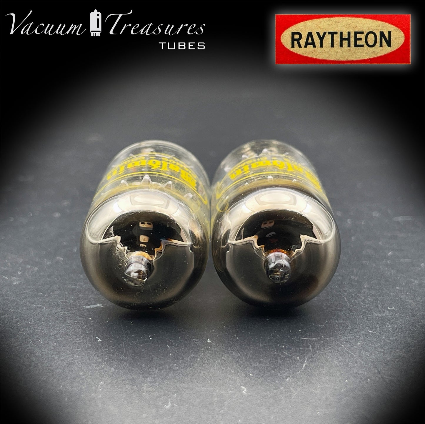 12AU7A / ECC82 NOS Baldwin by RAYTHEON Matched Pair Tubes Long Black Plates Halo Getter Made in USA '61