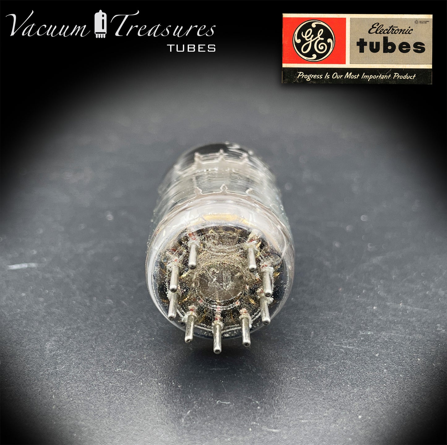 5751 GE NOS Triple Mica Black Plates Square Getter Amplitrex Tested Tube Made in USA '50s