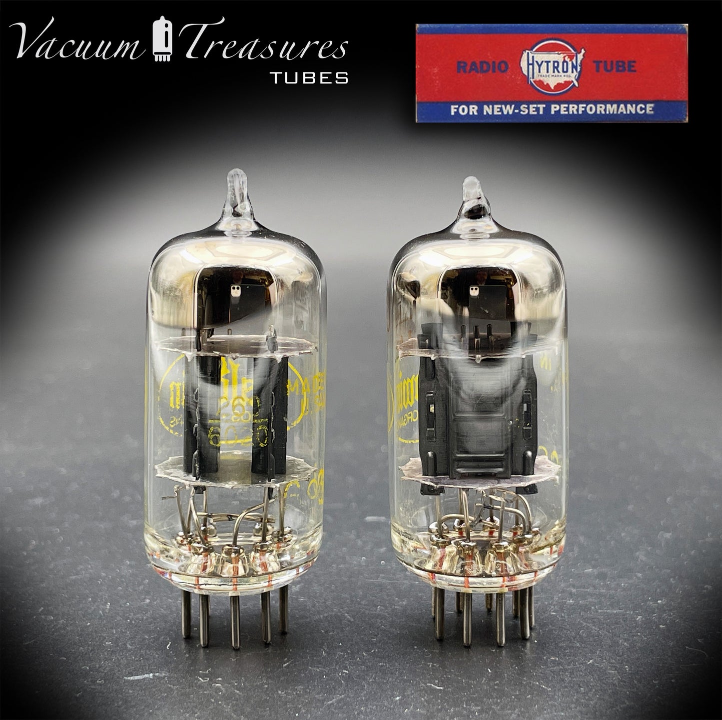 12AU7A ECC82 Baldwin / HYTRON Matched Pair Black Plates Halo Getter Tested Tubes USA