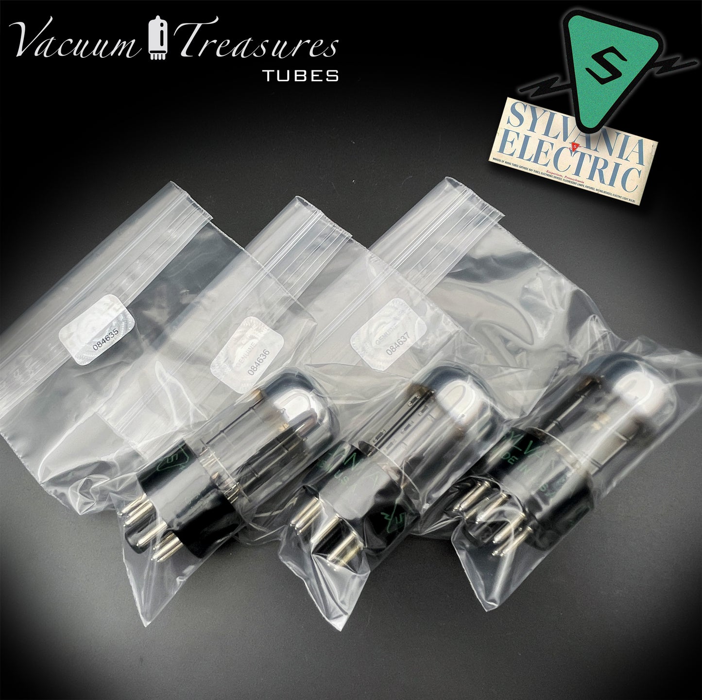 6SN7GTB NOS SYLVANIA CHROME TOP Green Dot Matched Sextet Black Plates Tubes USA