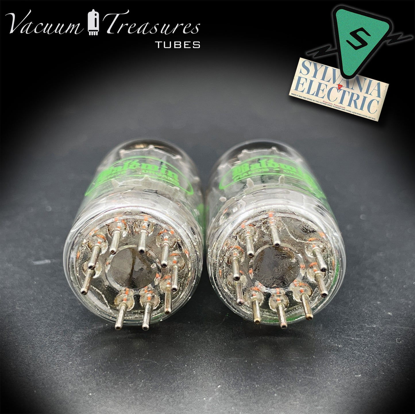 12AU7A / ECC82 NOS Baldwin by SYLVANIA Long Gray Plates Halo Getter Matched Pair Tubes Made in USA '60s