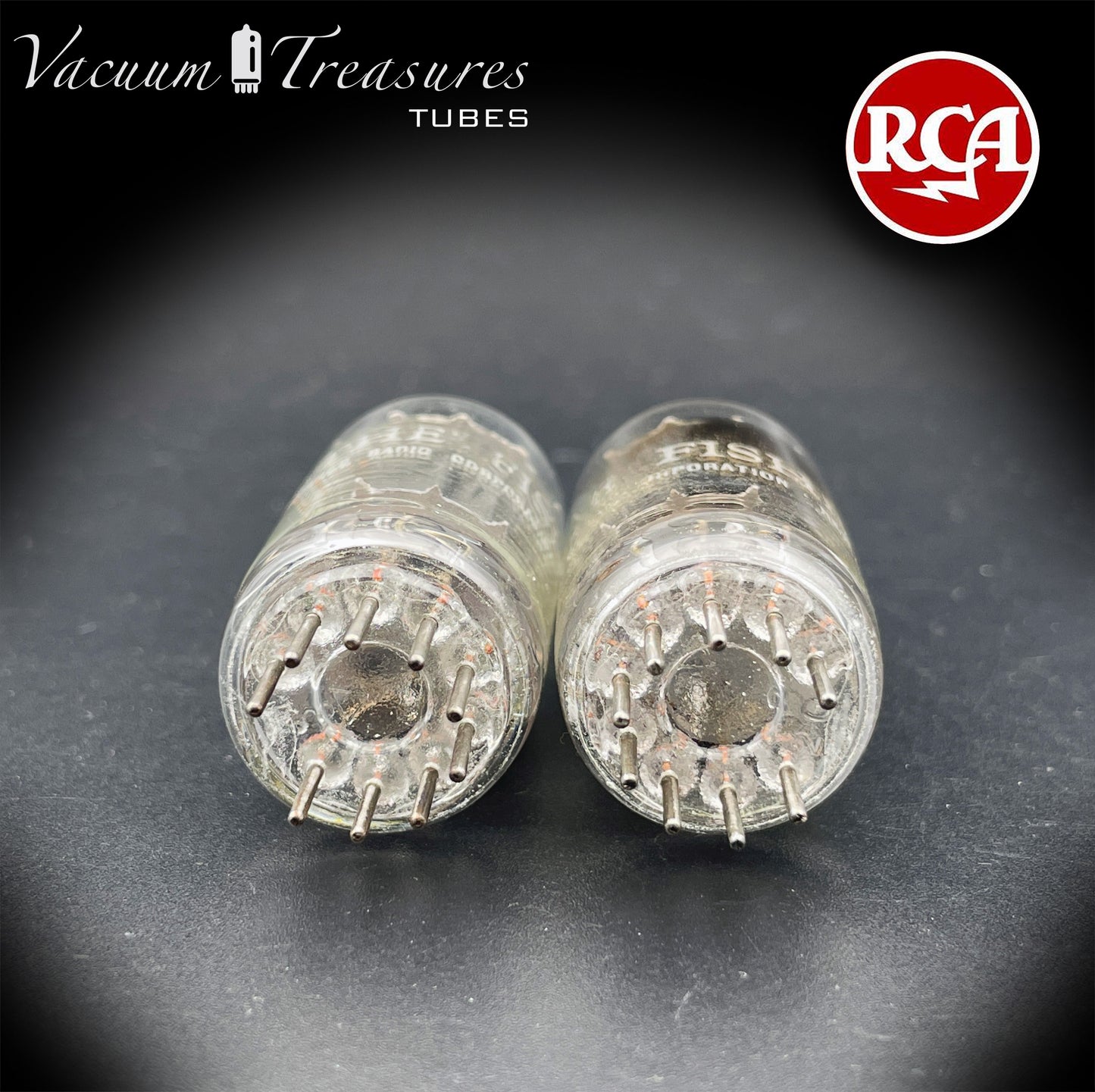 7025 12AX7 RCA Clear Top Matched Pair Long Gray Plates Side D Getter Tubes Made in USA '60s