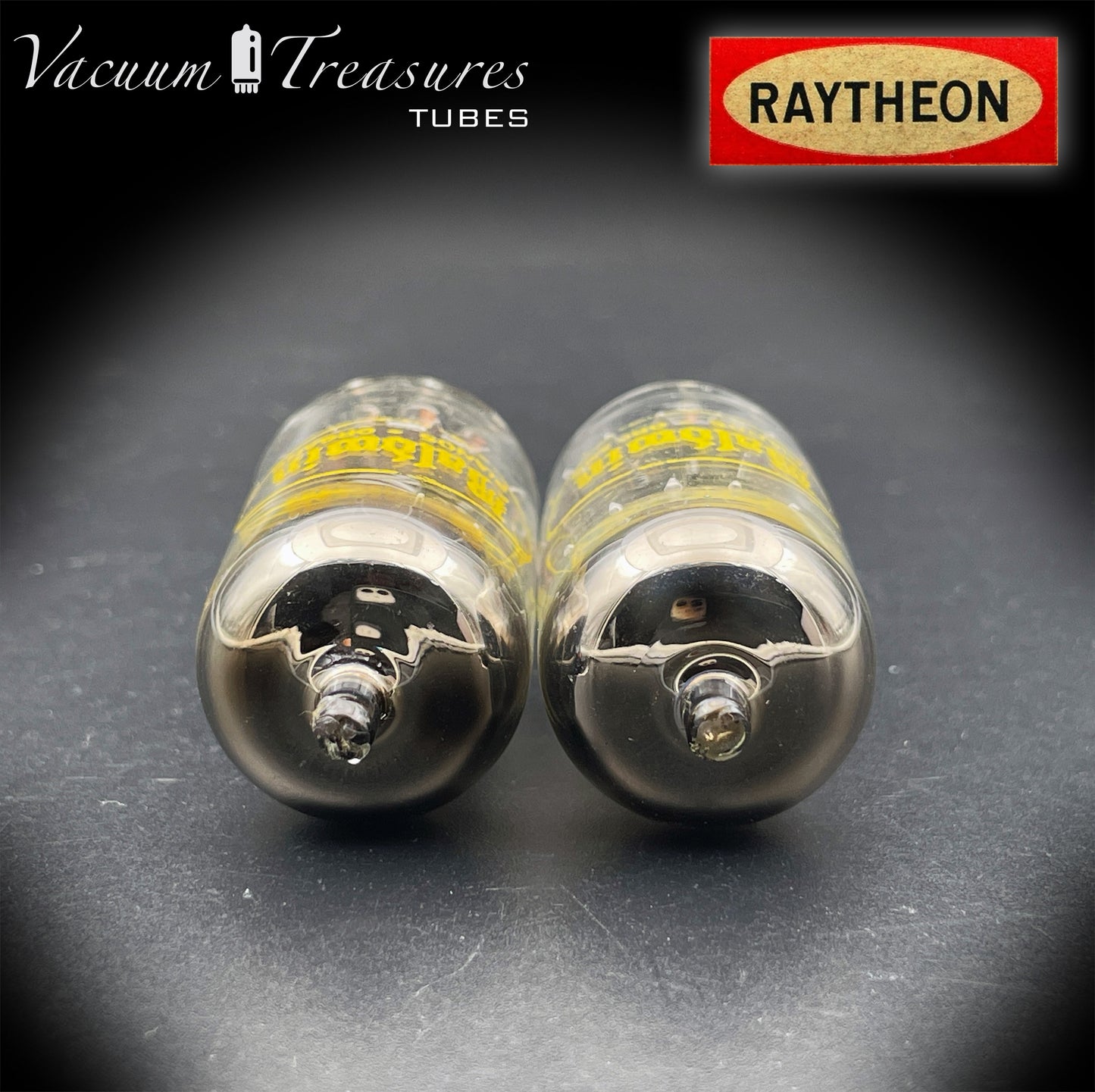 12AU7A / ECC82 NOS Baldwin by RAYTHEON Matched Pair Tubes Long Black Plates Halo Getter Made in USA '61