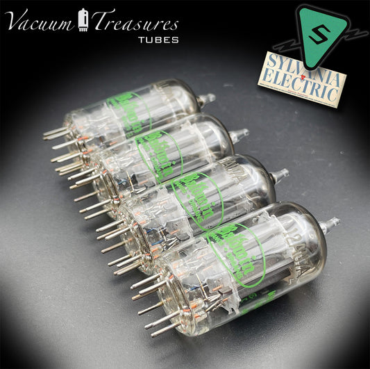 12AU7A / ECC82 NOS Baldwin by SYLVANIA Long Gray Plates Halo Getter Matched Quad Tubes Made in USA '60s