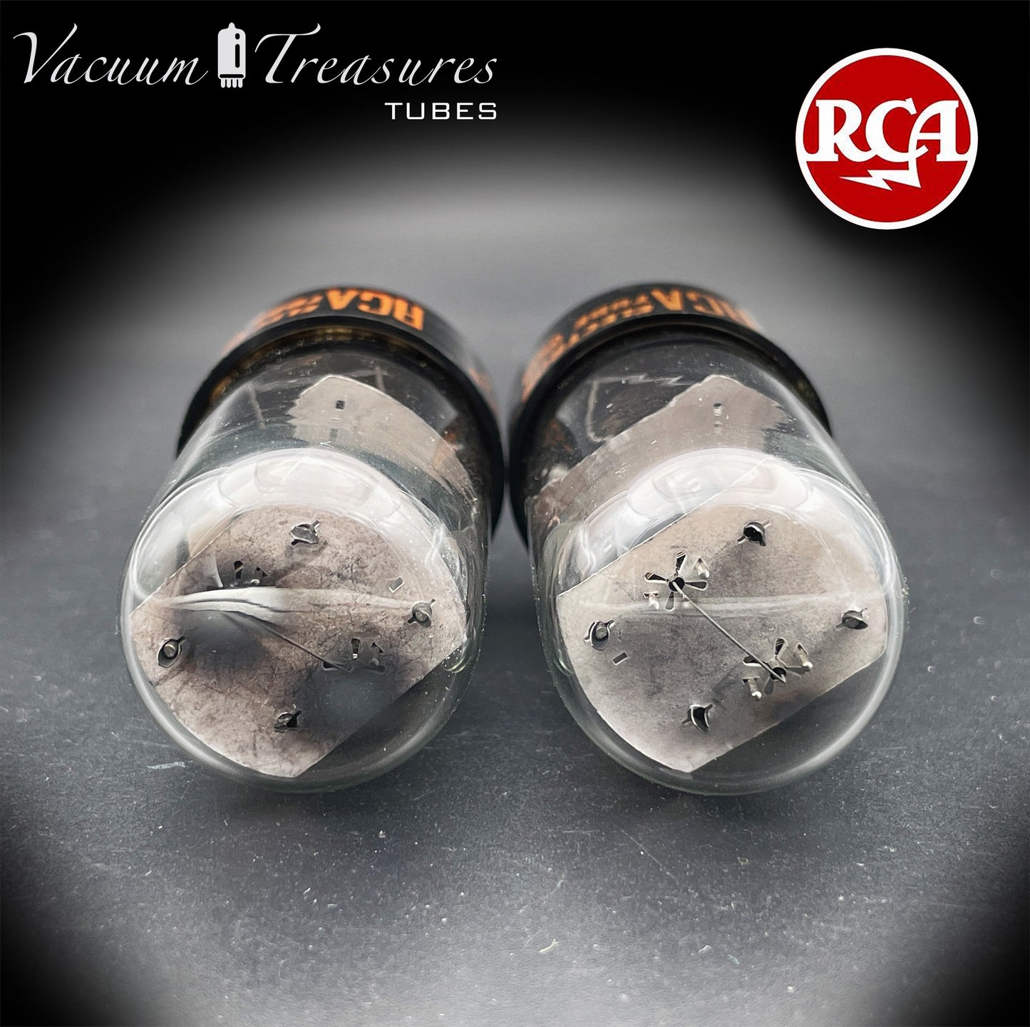 6SN7 GTB RCA Red Logo AMPLITREX Matched Pair Black Plates D Getter Low Noise & Mic Tubes
