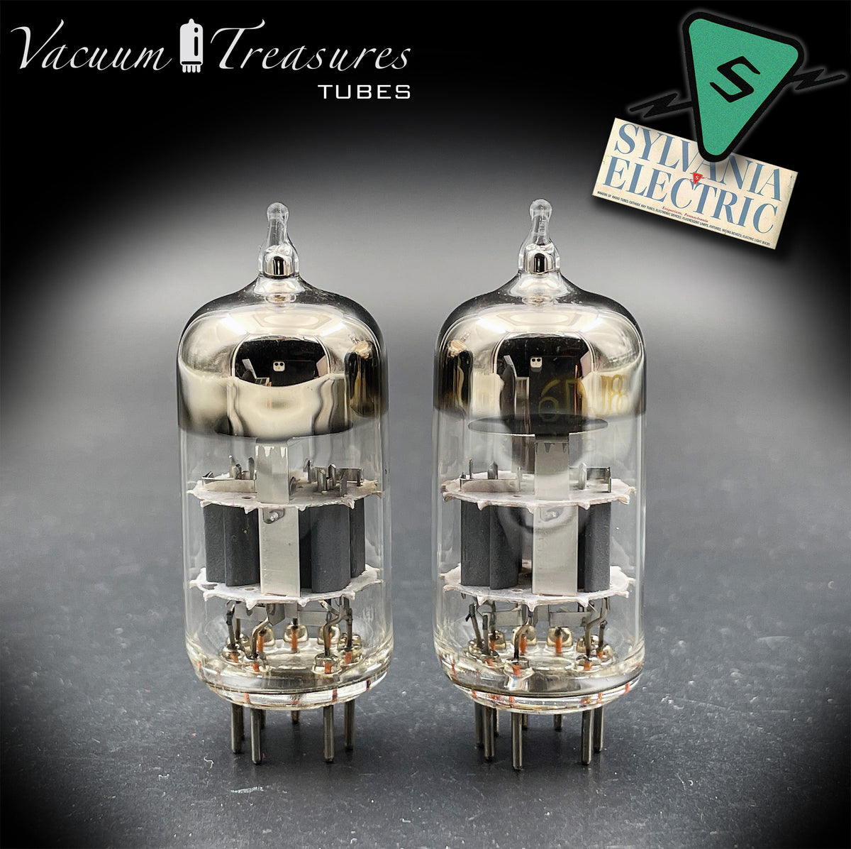ECC88 / 6DJ8 SYLVANIA AMPLITREX Matched Pair Halo Getter Tubes Made in USA