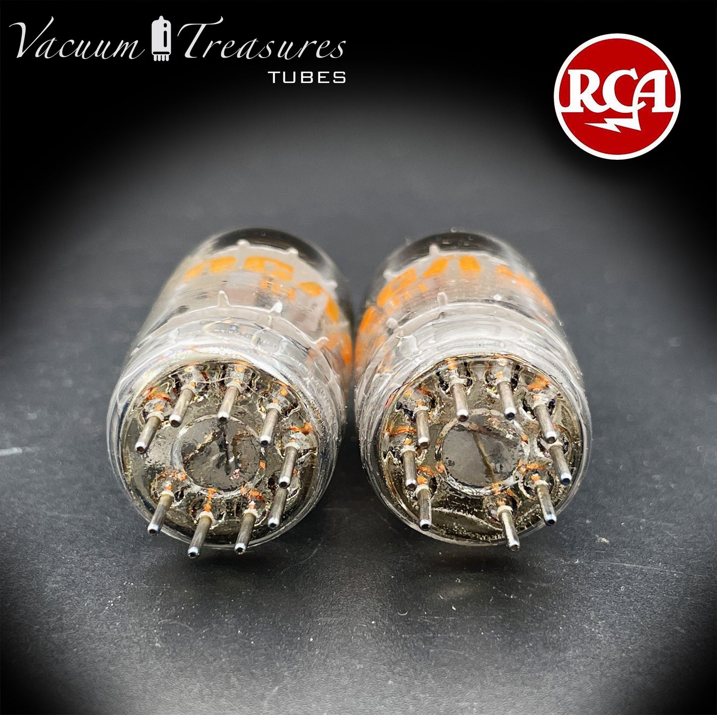 12AU7A / ECC82 NOS RCA Matched Pair Tubes - Long Gray Plates Halo Getter USA
