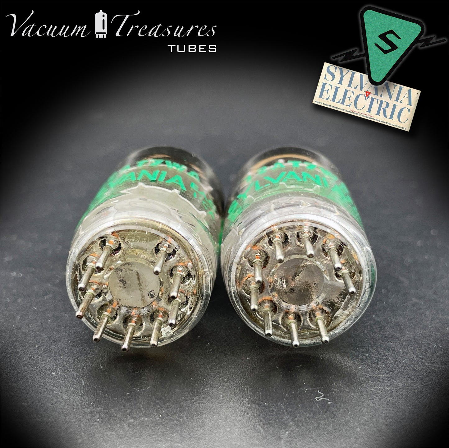 12AT7WA E81CC 6201 NOS SYLVANIA Matched Pair - Black Plates Halo Getter Made in USA