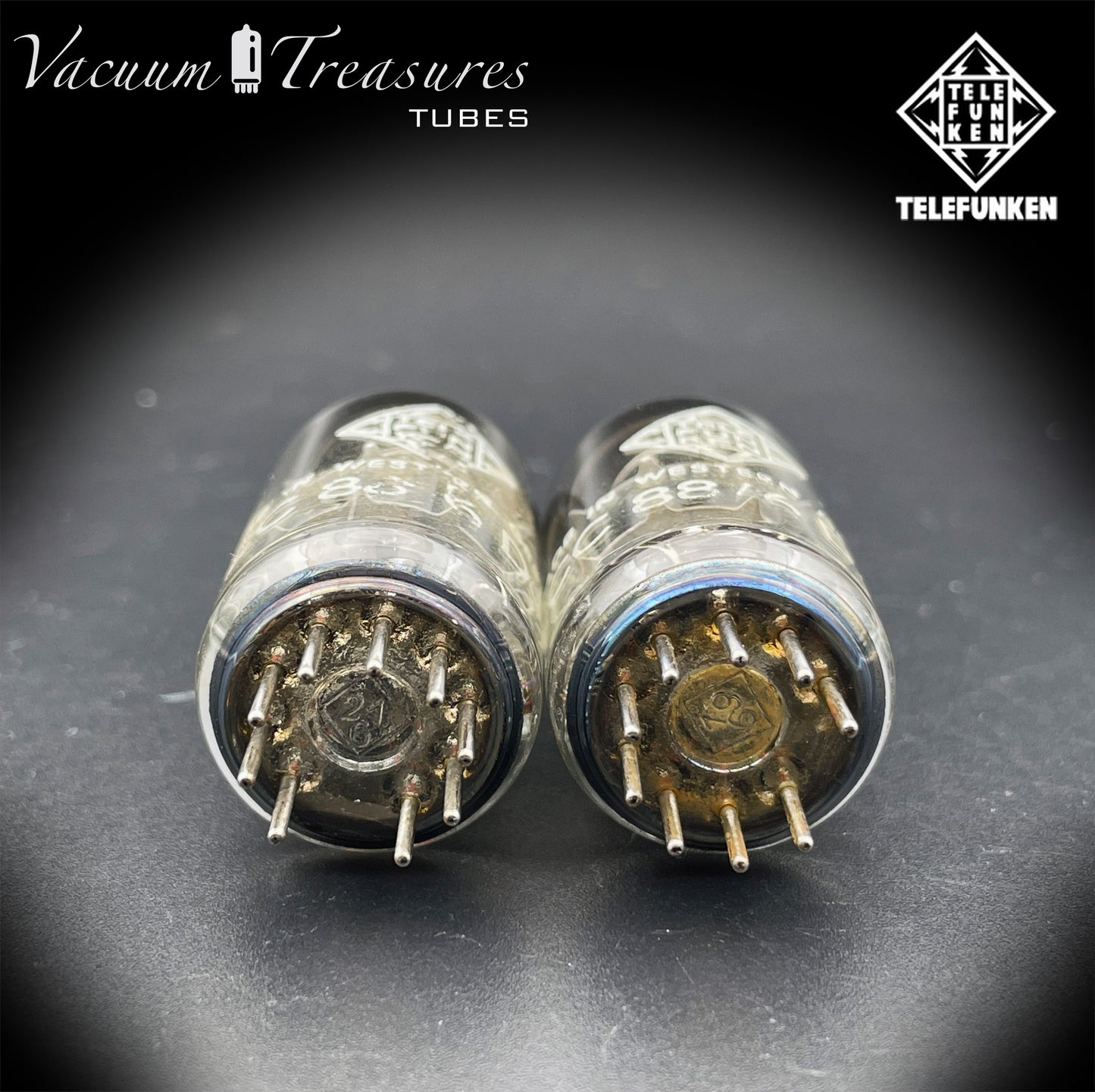 ECC88 6DJ8 TELEFUNKEN Matched Pair Red Dot Same Data Code Diamond <> Bottom Berlino Tubes Made In Western Germany