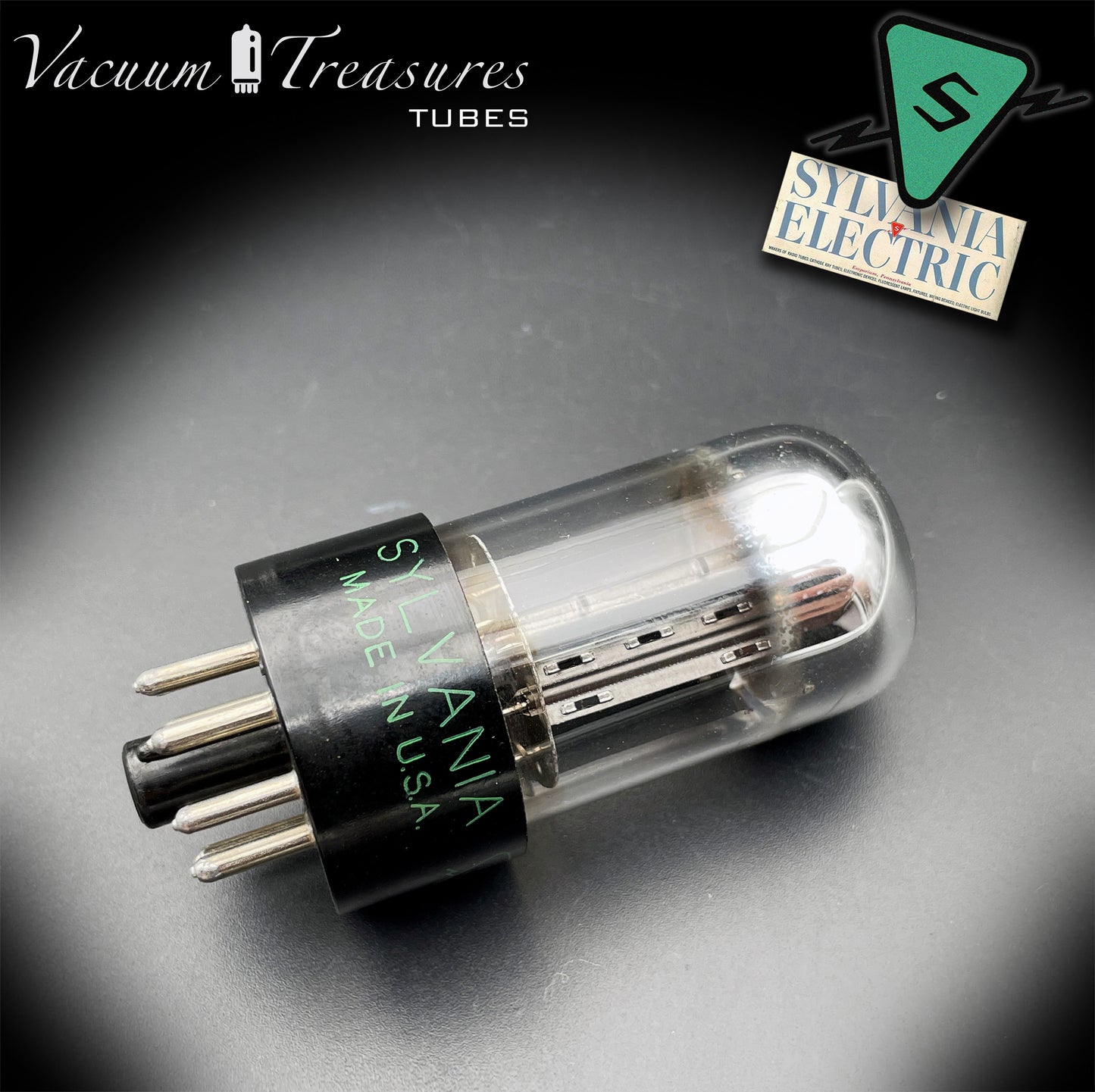 6SN7GTB NOS SYLVANIA CHROME TOP Green Dot Tested Tube Black Plates USA 1947