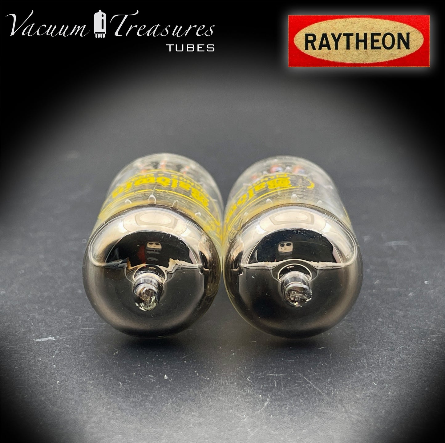12AU7A / ECC82 NOS Baldwin by RAYTHEON Matched Pair Tubes Long Black Plates Halo Getter Made in USA '61