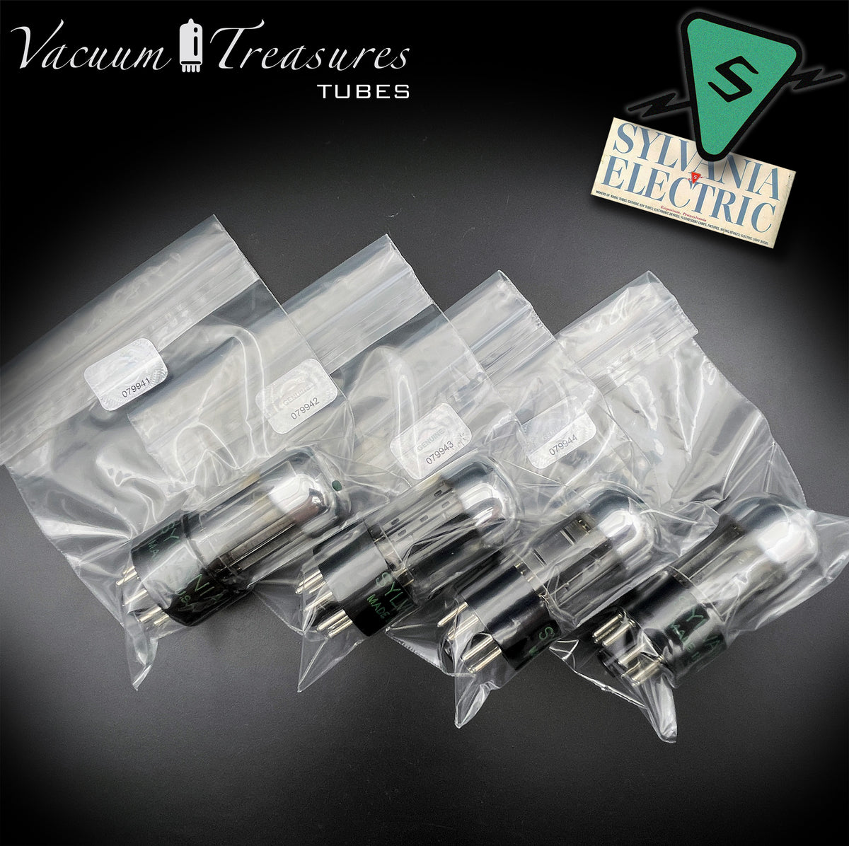 6SN7GTA NOS SYLVANIA Chrome Top Matched Quad - Same Production Code - Low Noise & Microphonics - AMPLITREX Tested