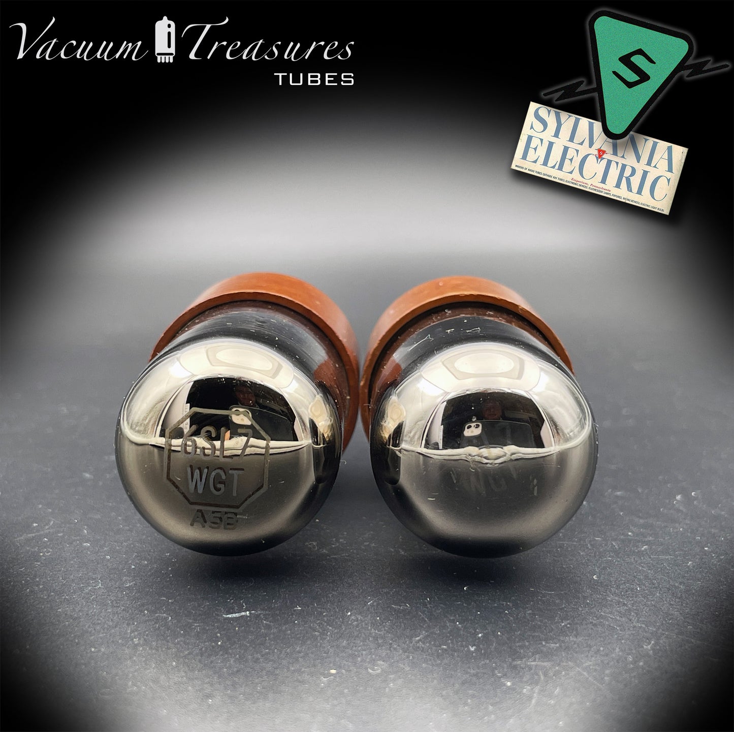 JAN-CHS 6SL7WGT NOS NIB SYLVANIA Brown Base Square Getter AMPLITREX Tested Pair Made in USA '50s