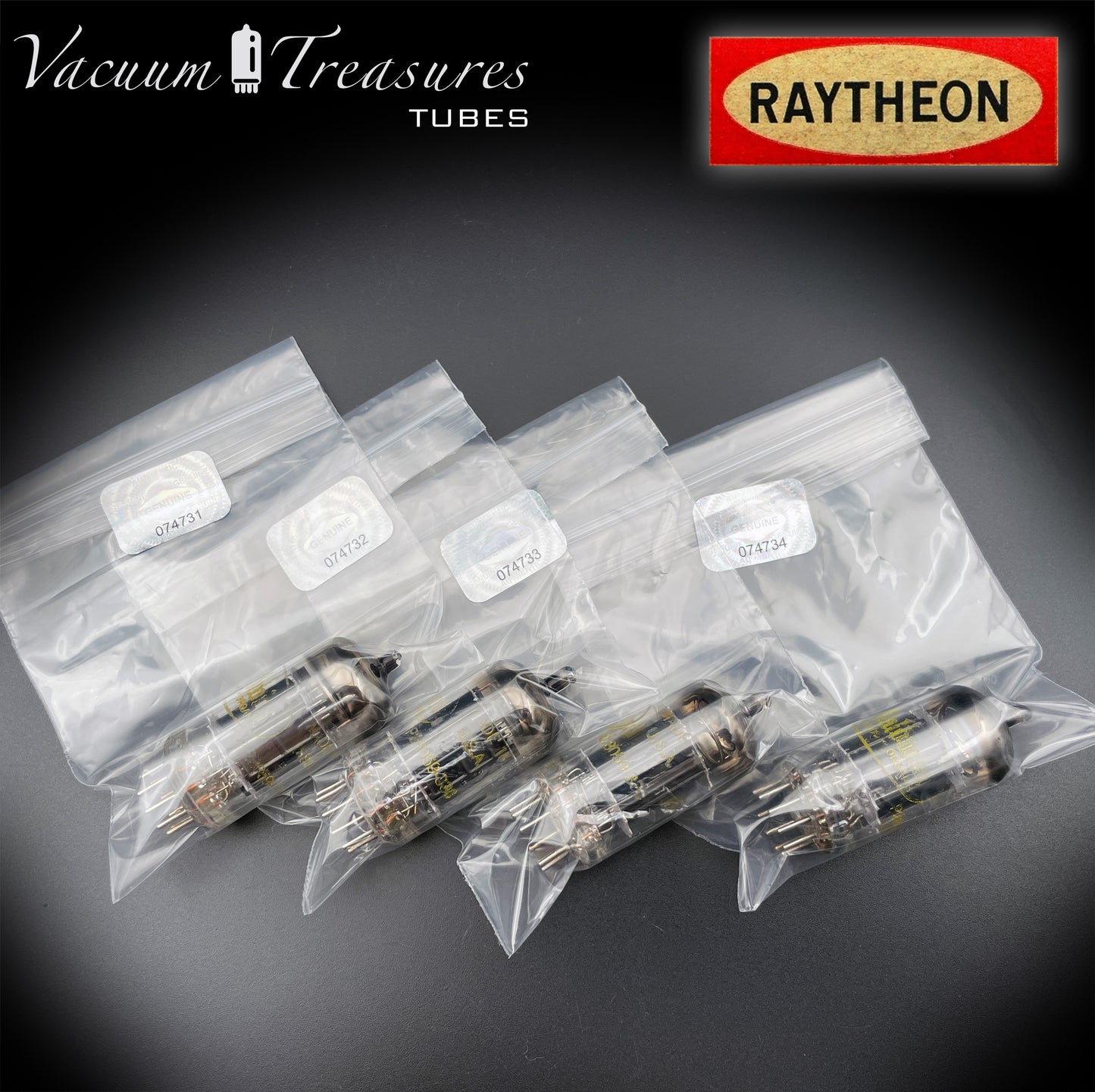 12AU7 ( ECC82 ) NOS RAYTHEON for Baldwin Long Black Plates Halo Getter Matched Tubes Made in USA '59