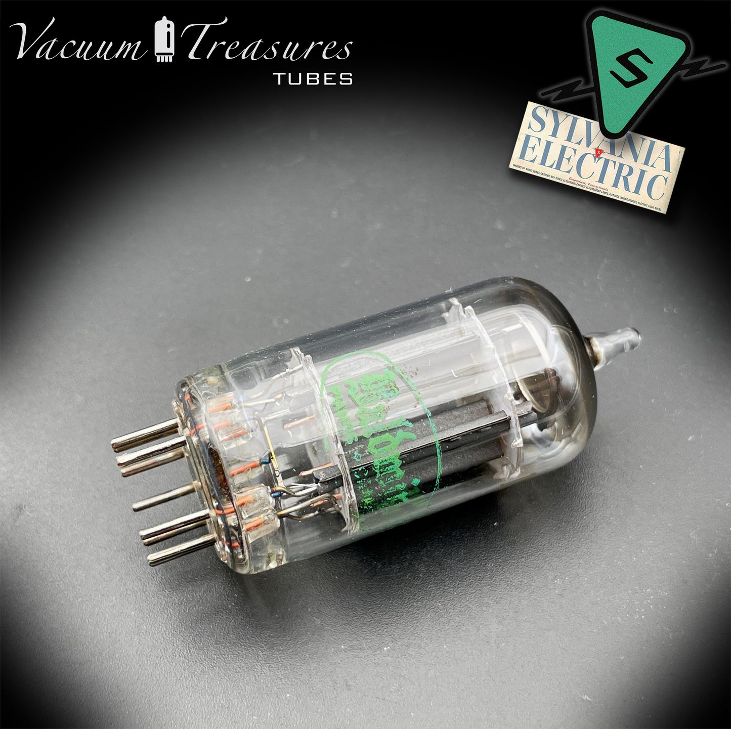 12AX7 ECC83 NOS Baldwin by Sylvania – Long Gray Plates Halo Getter Tested Tube USA 1951