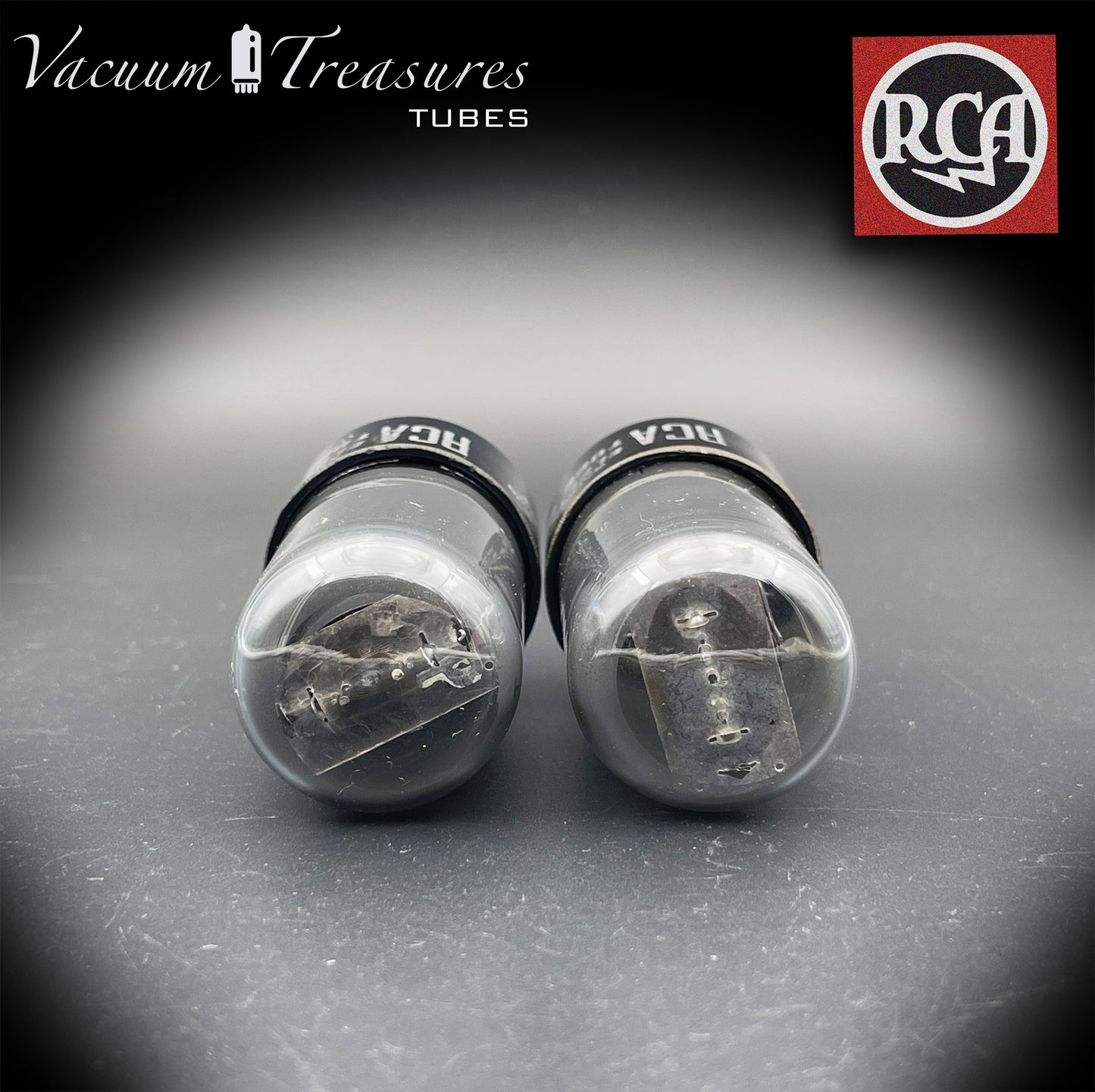 6V6 GT RCA NOS NIB Black Plates Grafite Glass Double Square Getter Matched Tubes Made in USA '54