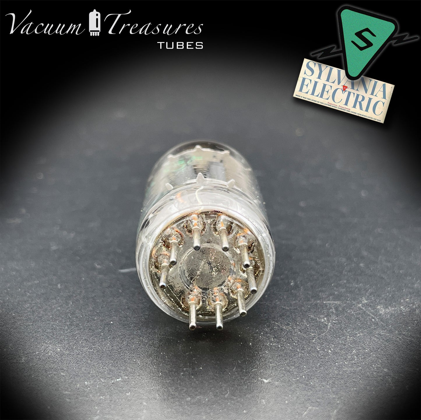 5963 ( 12AU7 ) SYLVANIA Halo Getter Long Plates Tested Tube Made in USA '50s