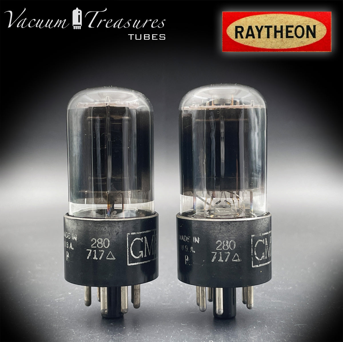 6V6GT NOS GM by Raytheon Black Plates Smoked Glass Square Getter Matched Pair Tubes USA 1957
