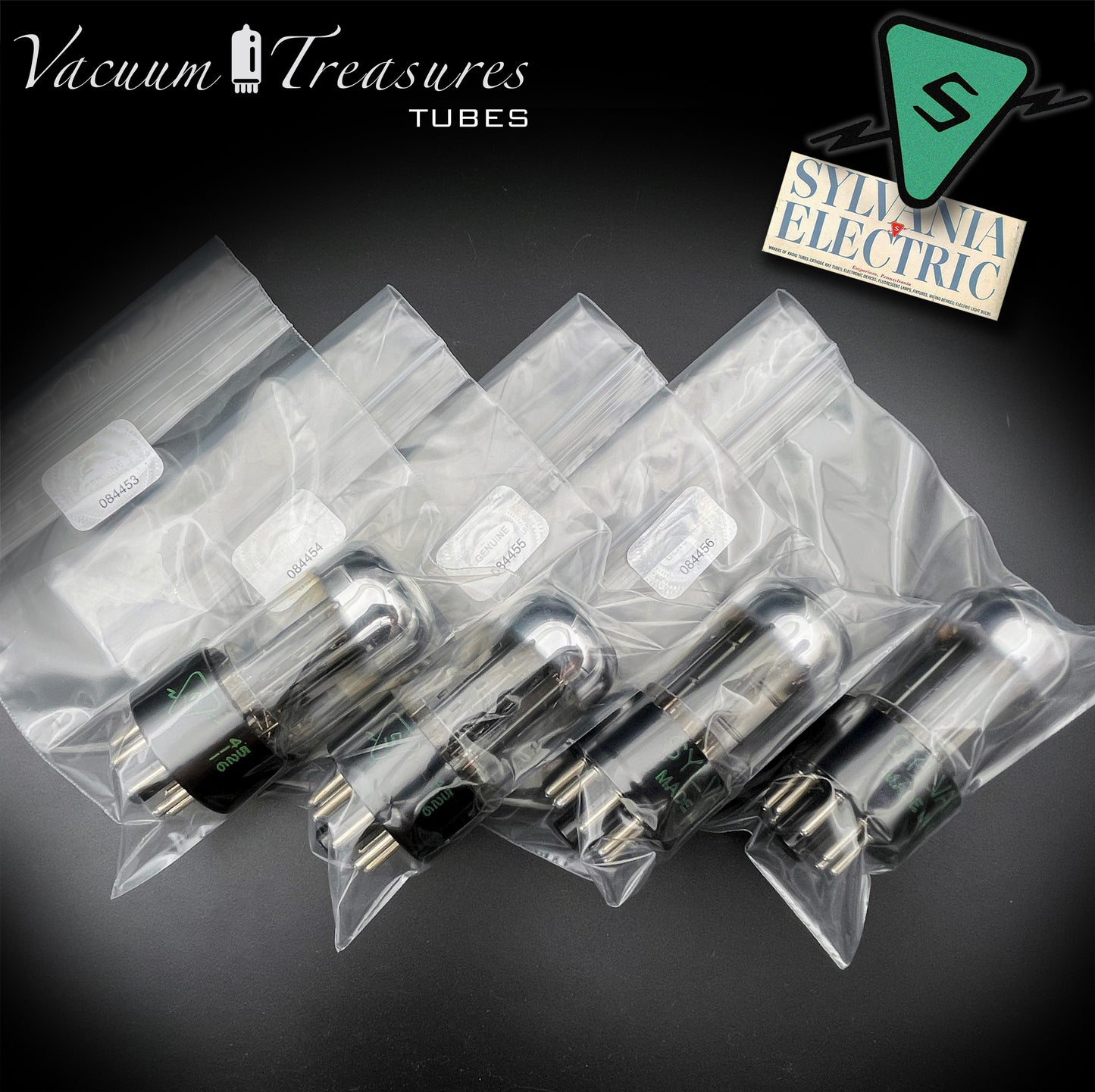 6SN7GTB NOS SYLVANIA CHROME TOP Matched Quad Black Plates Tubes USA 1955