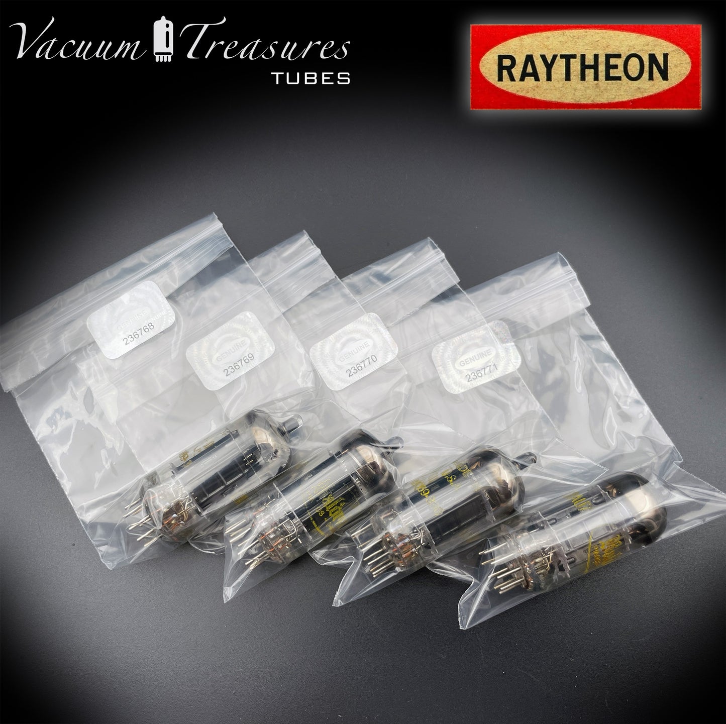 12AU7 ( ECC82 ) NOS RAYTHEON for Baldwin Long Black Plates Halo Getter Matched Tubes Made in USA '59