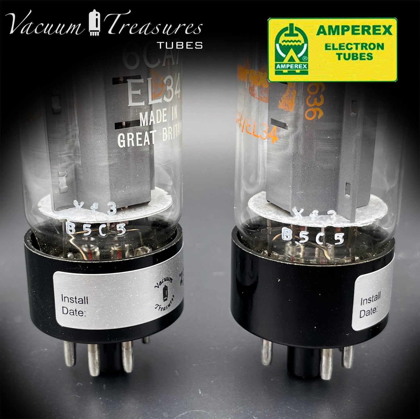 6CA7 ( EL34 ) AMPEREX NOS NIB by Mullard Xf3 Halo Getter Matched Tubes Made in GT. Britain