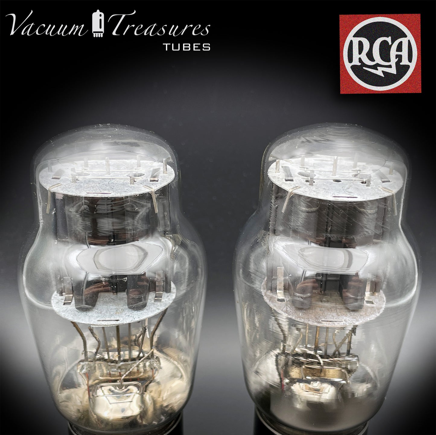 2A3 ( VT-95 ) RCA Bi-Plates Black Plates Dual Bottom Getter Matched Tubes Made in USA '50s