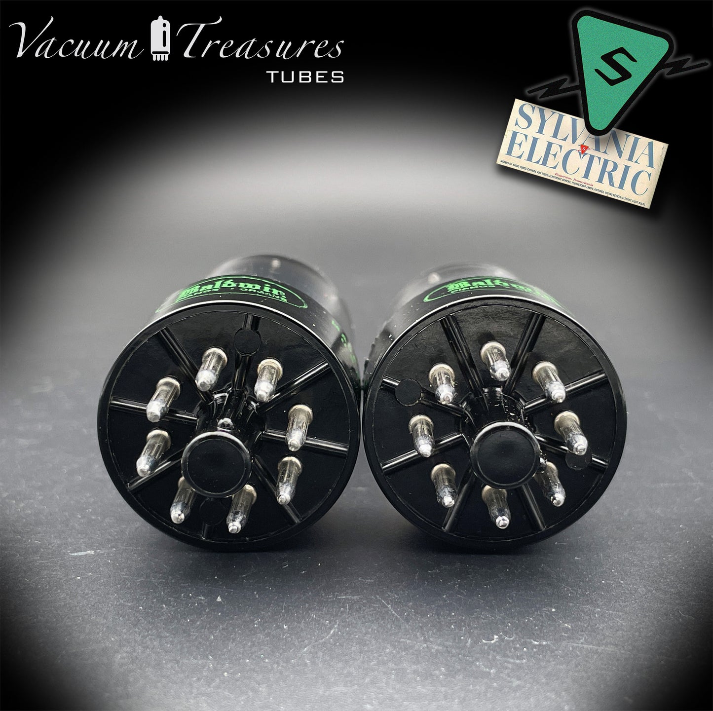 6SN7GTB Baldwin by SYLVANIA Matched Pair Black Plates Tubes - Same Codes - Made in USA '61
