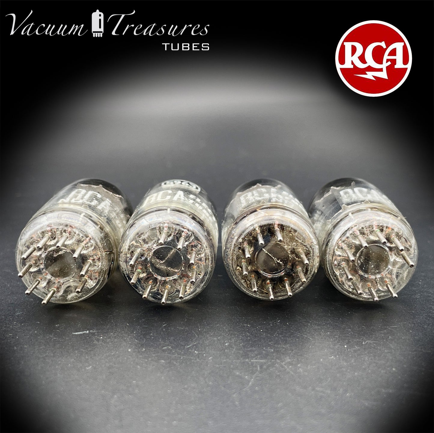 5963 ( 12AU7 ) RCA Matched Quad Long Black Plates Foil Getter AMPLITREX Tested
