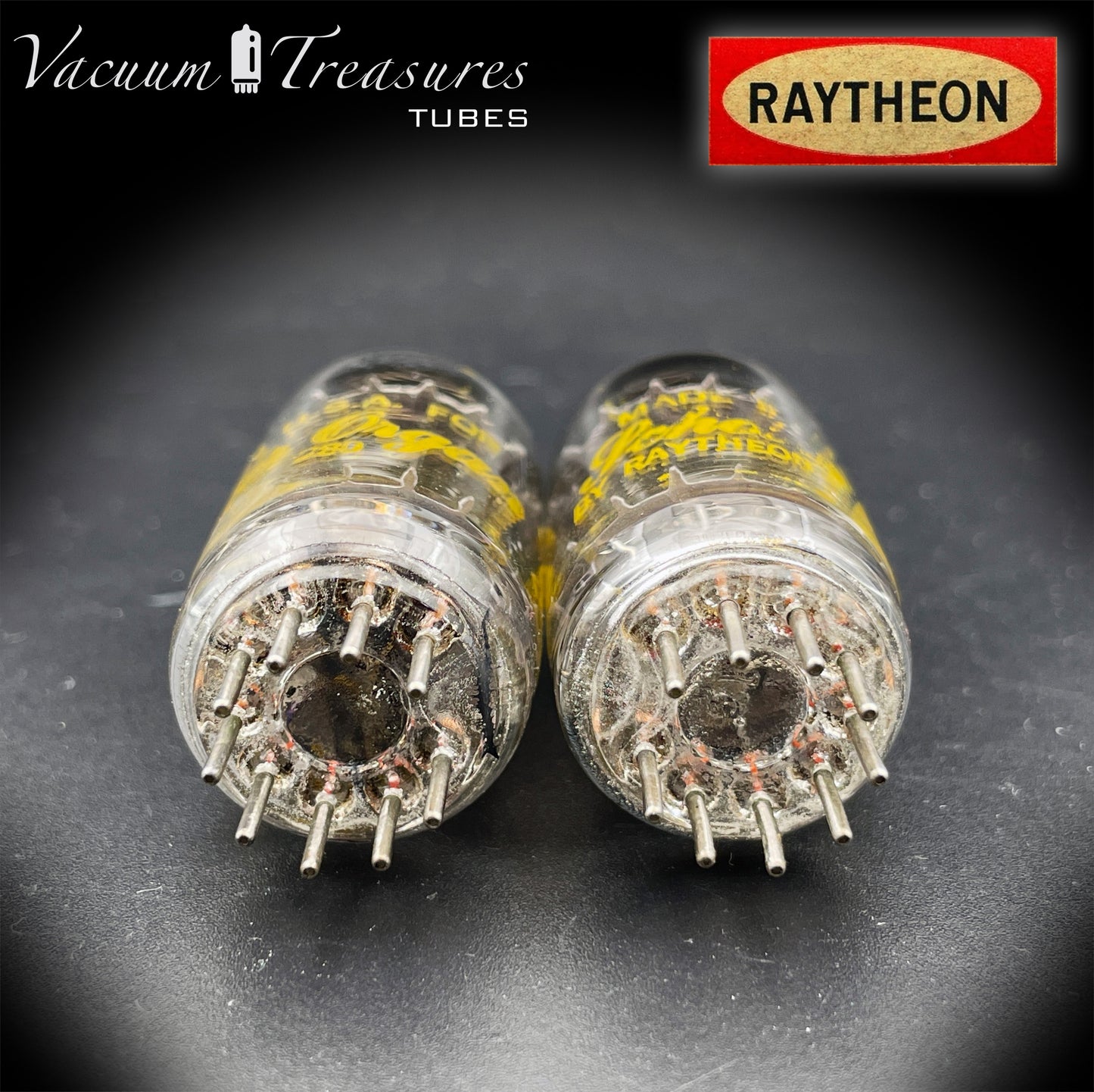 12AX7A ECC83 RAYTHEON – Matched Pair – Long Black Plates Tubes Made in USA '62
