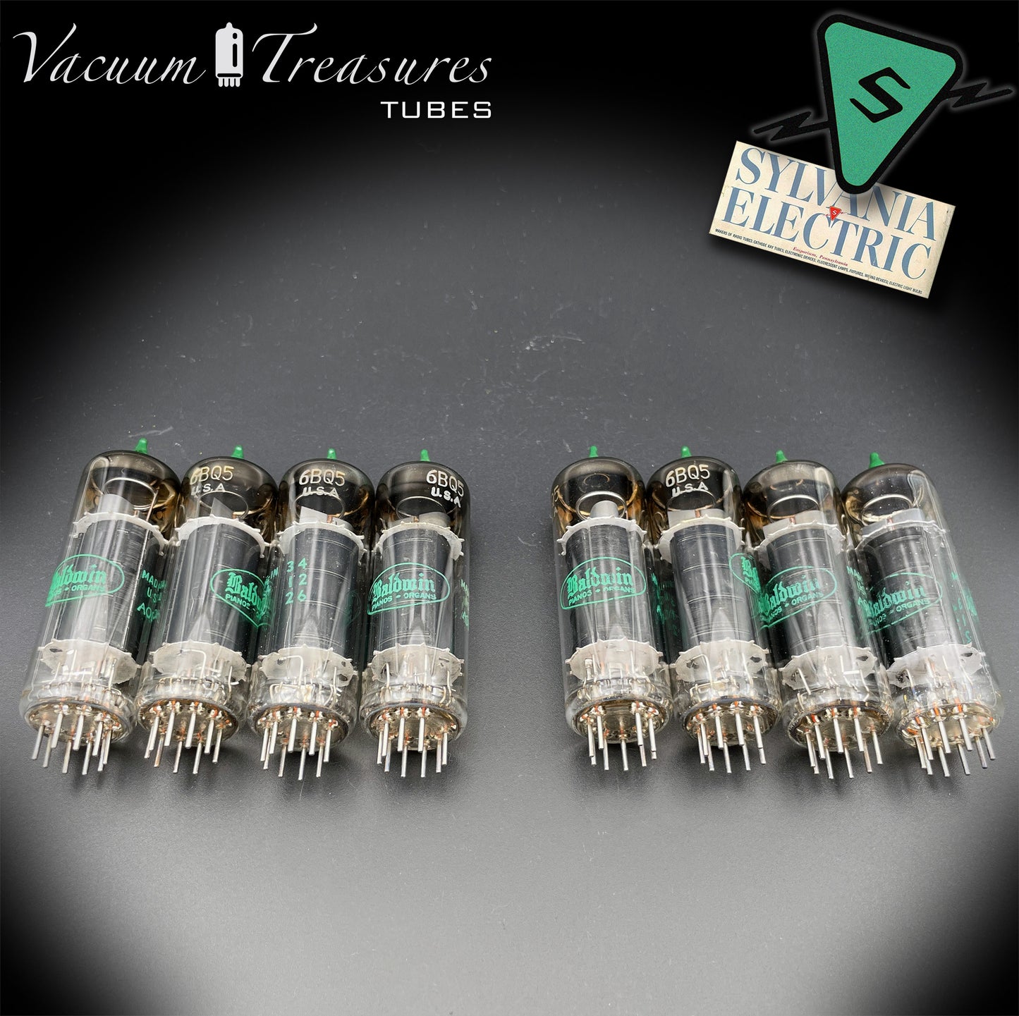 6BQ5 ( EL84 ) SYLVANIA Green Dot NOS Black Plates Matched Tubes ( 8 Tubes ) Made in USA '60s