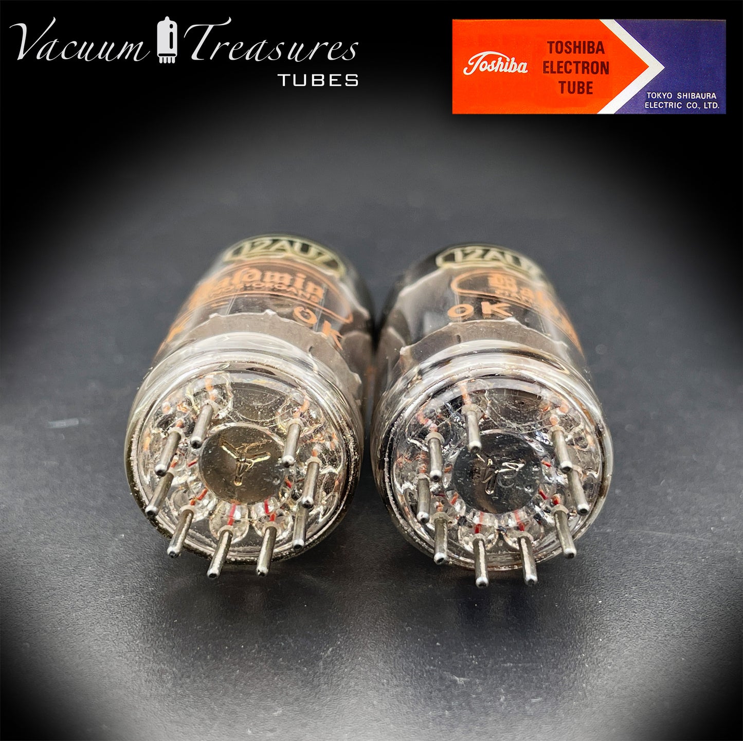 12AU7 / ECC82 Baldwin by TOSHIBA Matched Pair Long Gray Plates D Getter Made in Japan