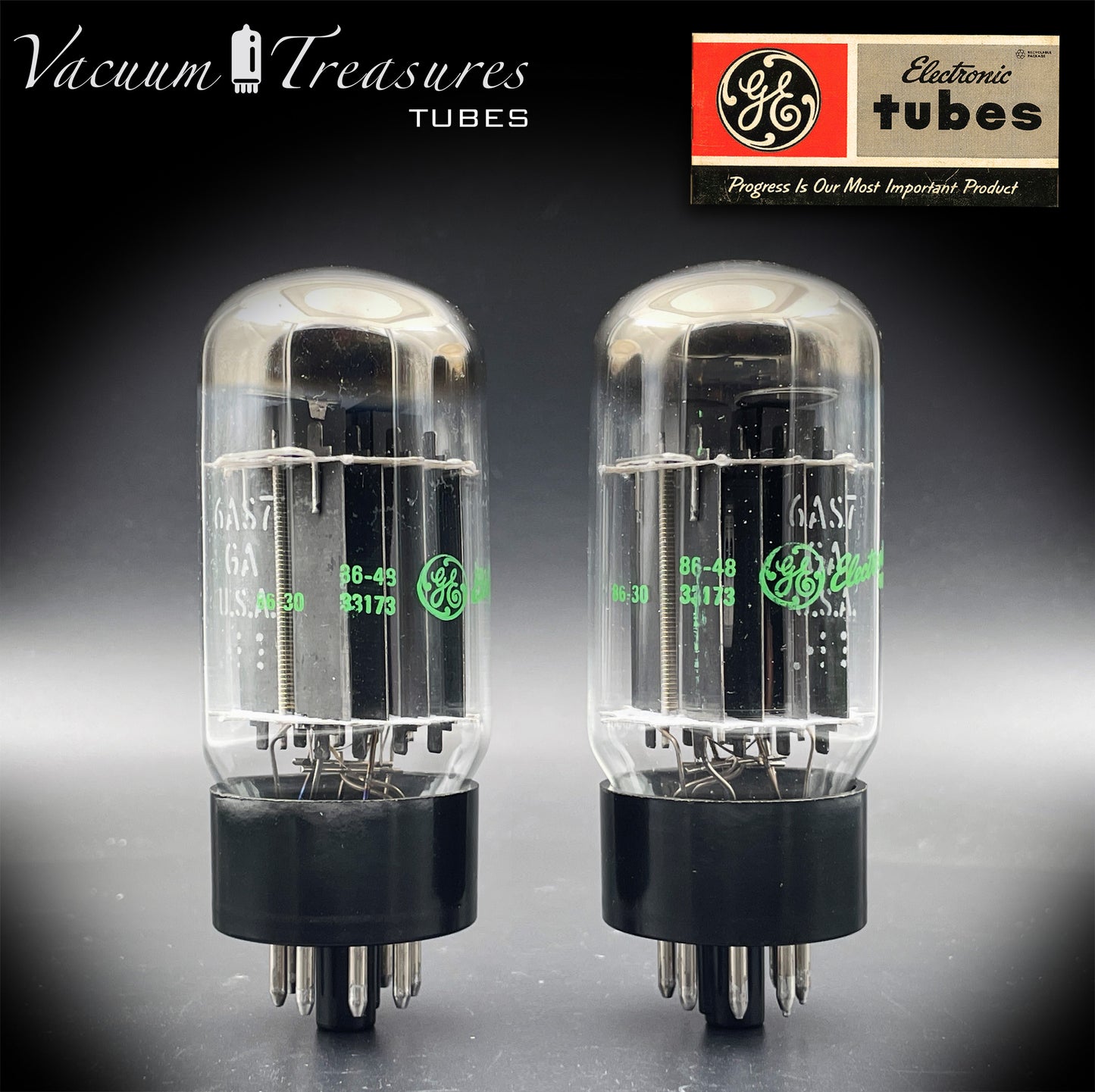 6AS7GA / 6080 GE NOS NIB Black Plate Green Print Matched Pair AMPLITREX Tested