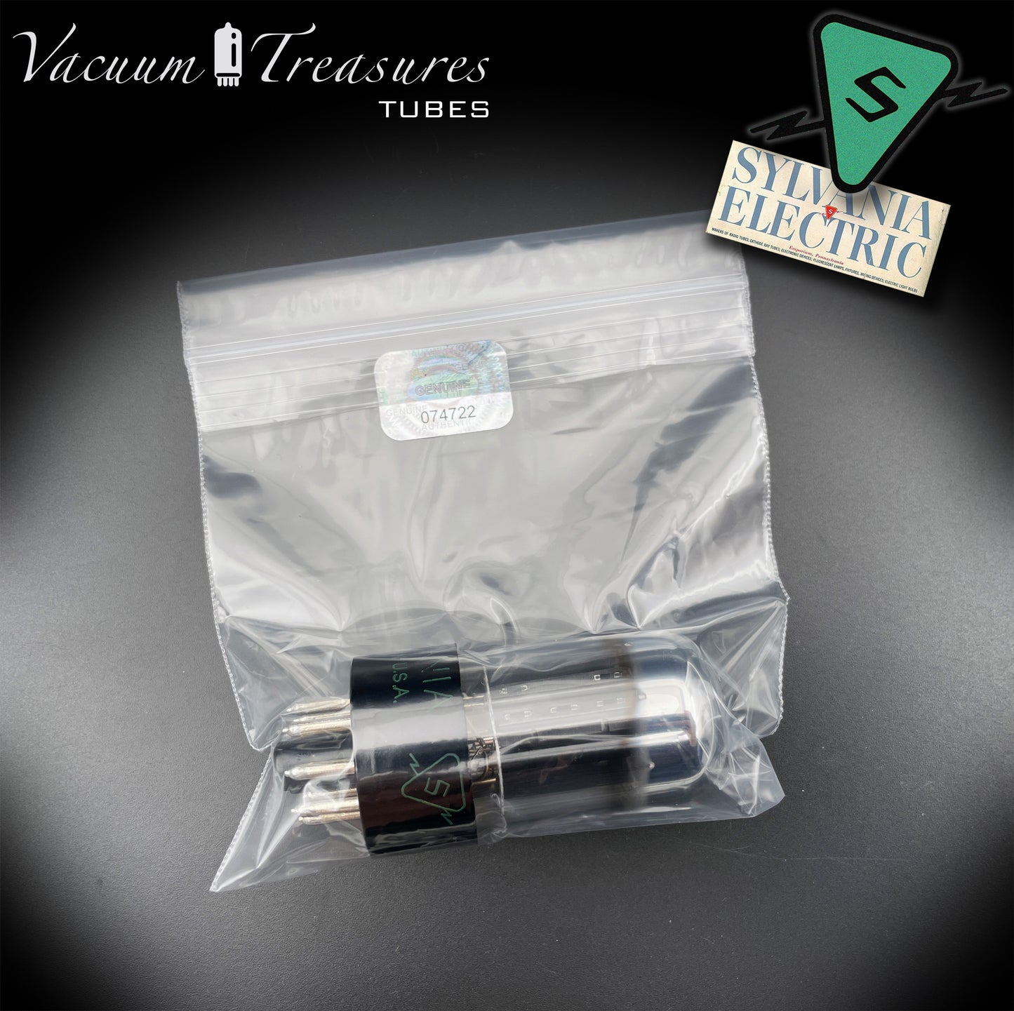 6SN7GTB NOS SYLVANIA CHROME TOP Green Dot Black Plates Tested Tube USA '50s