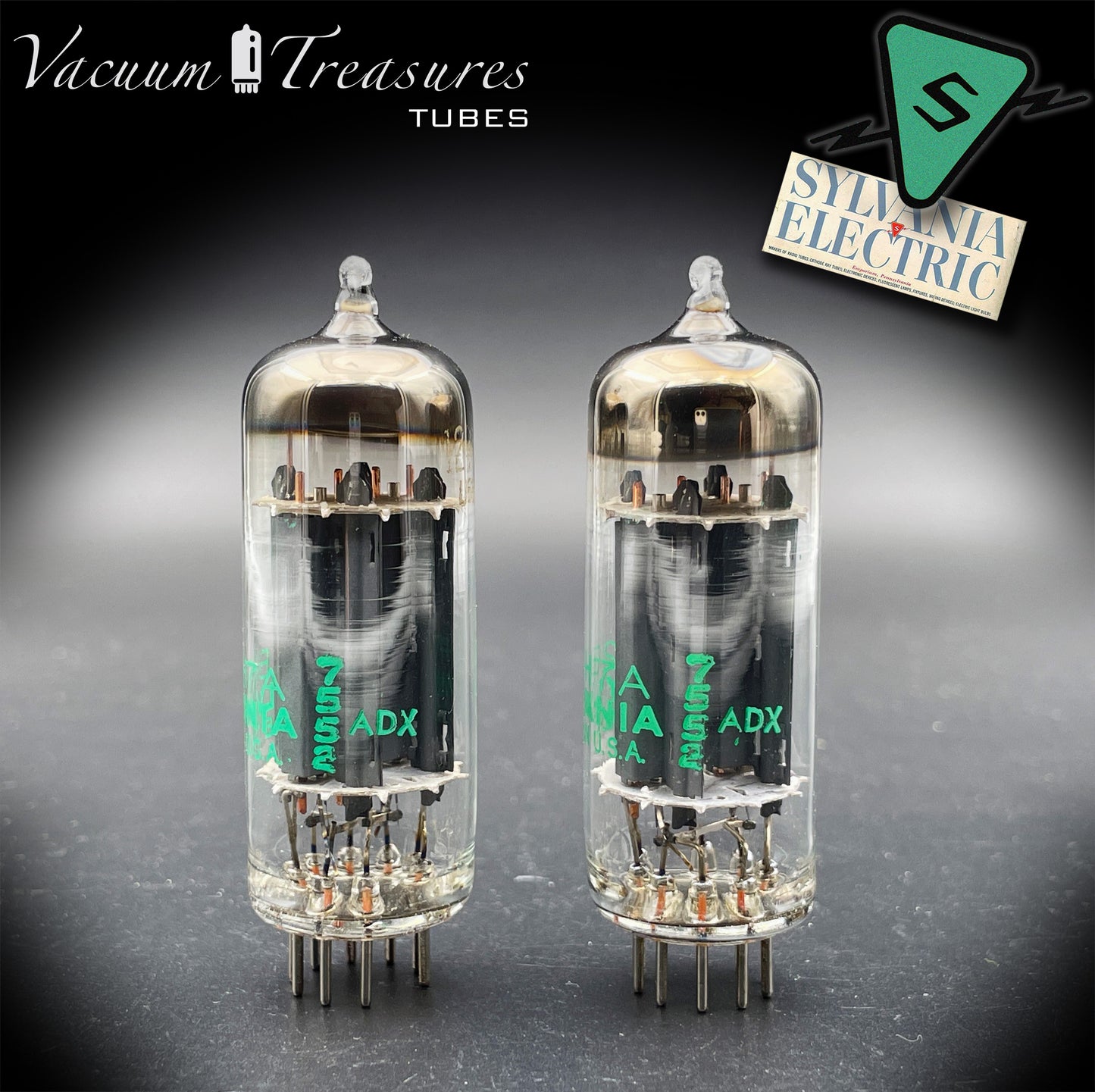 12BH7A ( 7032 ) NOS NIB Sylvania Gray Plates Halo Getter Matched Pair Tubes USA 1975