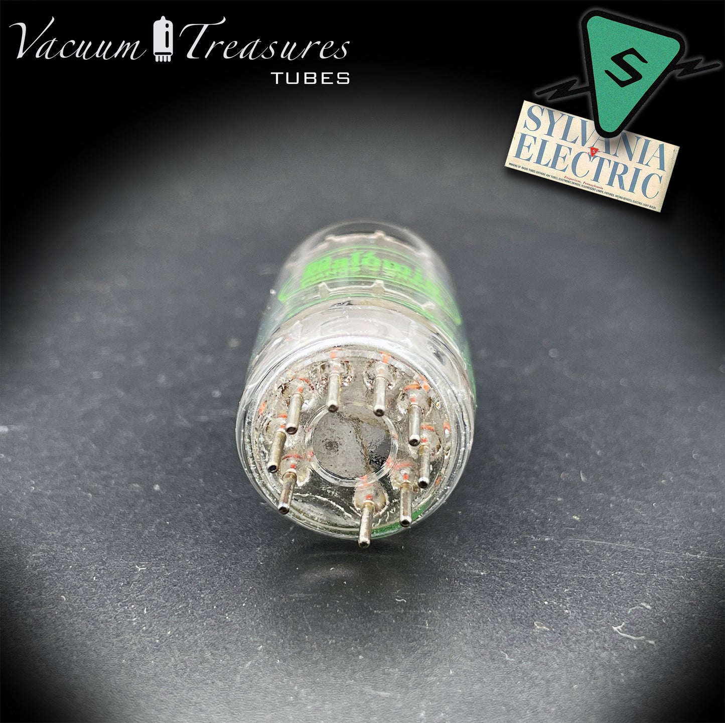 12AU7A / ECC82 NOS Baldwin by SYLVANIA Long Gray Plates Halo Getter Tested Tube Made in USA '60s