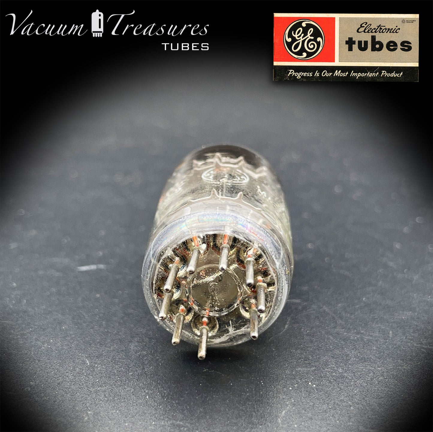 JG 5751 WA GE NOS Triple Mica Black Plates Square Getter Amplitrex Tested Tube Made in USA '55