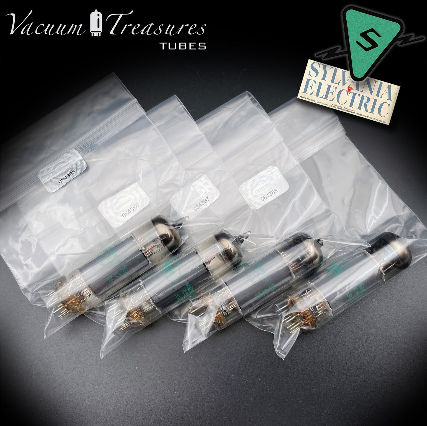 EL84 6BQ5 Baldwin/SYLVANIA Matched Quad Gray Plates Halo Getter Tubes Made in USA '55